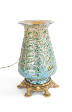 American Art Nouveau Durand Green Glass Table Lamps