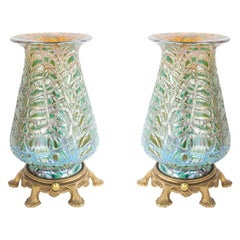 Antique American Art Nouveau Durand Green Glass Table Lamps