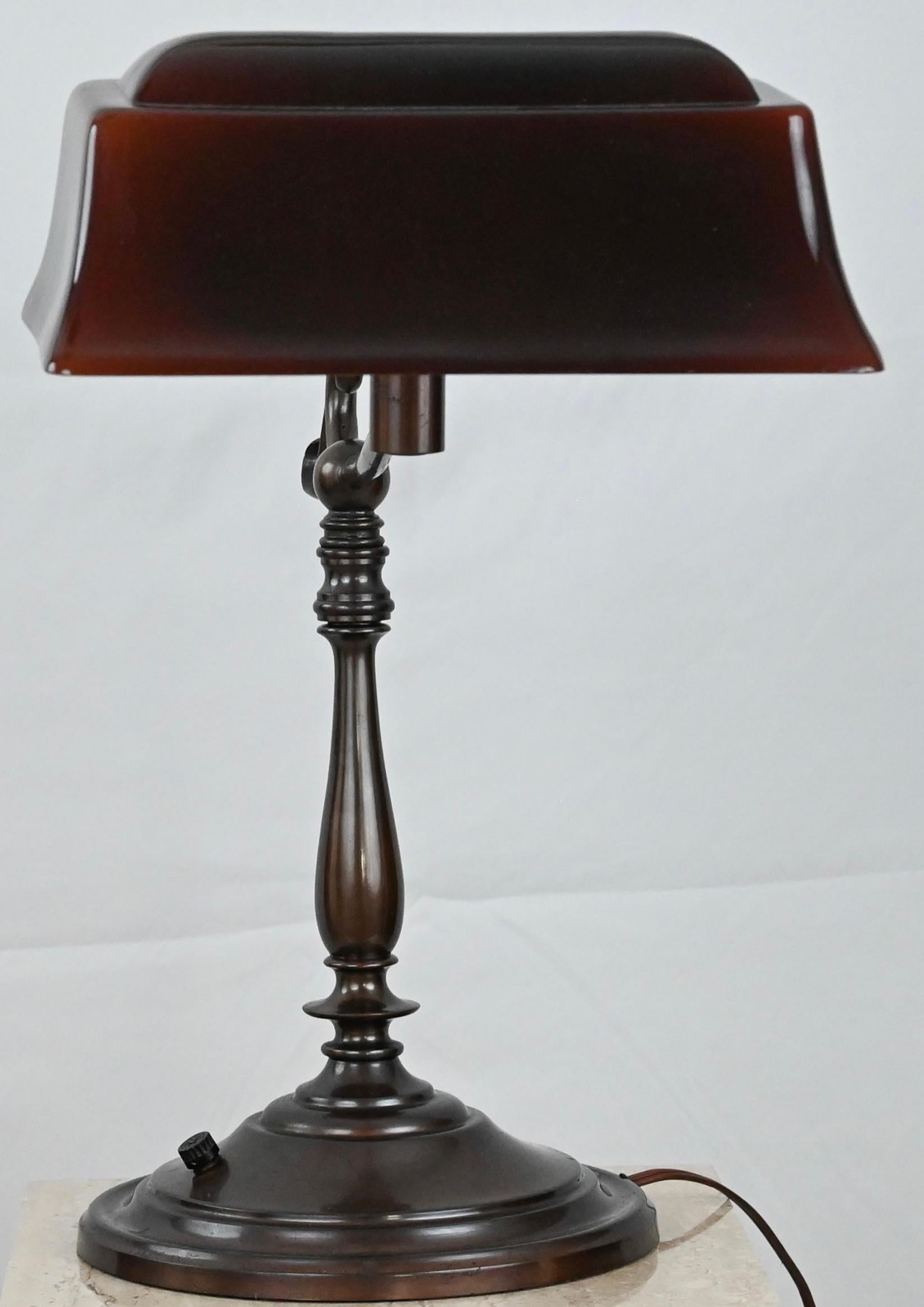 Brass American Art Nouveau Emeralite Table Lamp For Sale