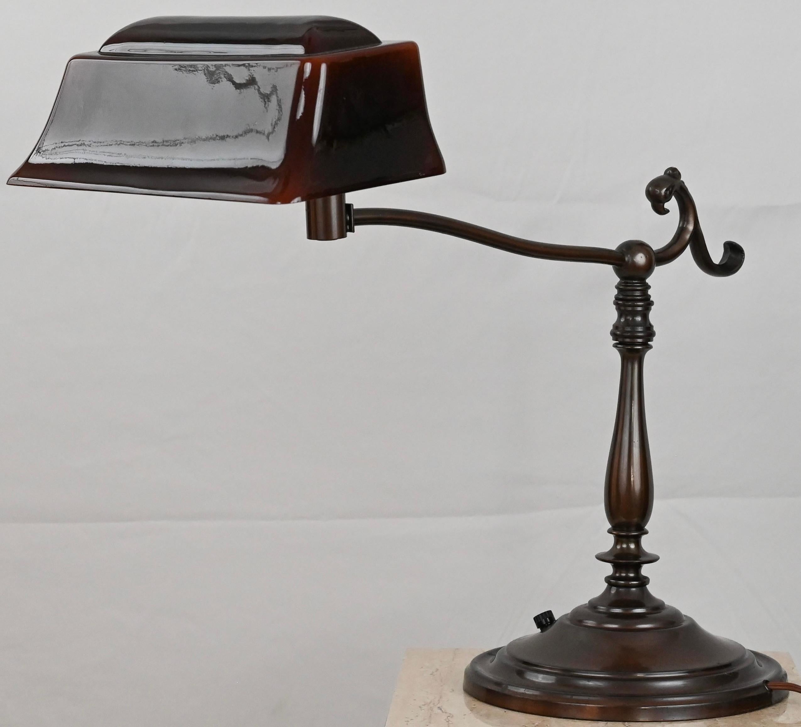 American Art Nouveau Emeralite Table Lamp For Sale 2