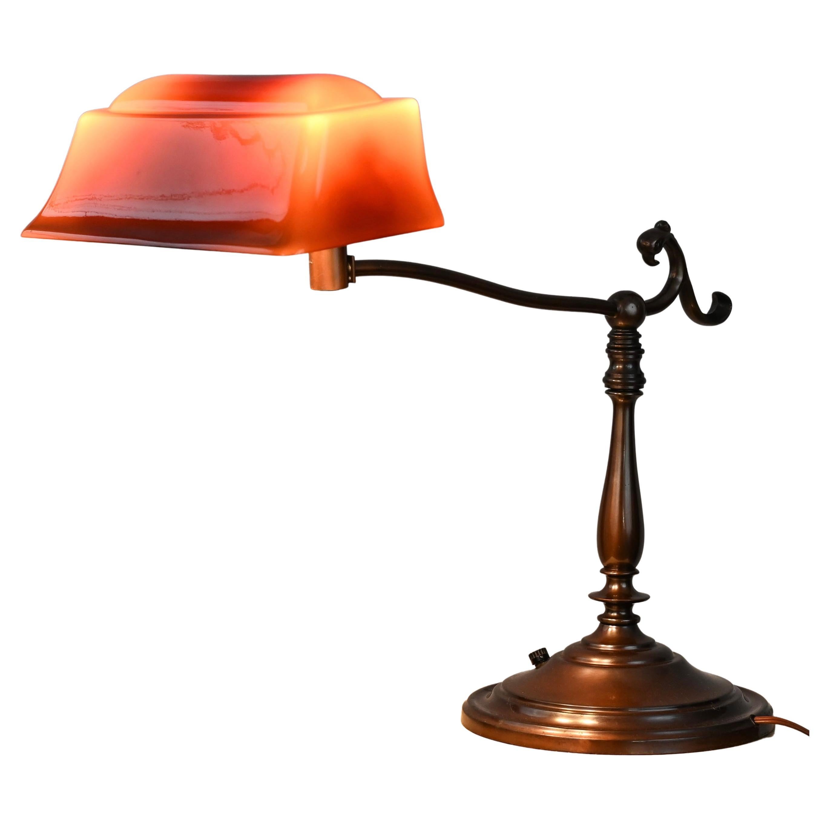 American Art Nouveau Emeralite Table Lamp For Sale