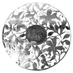 American Art Nouveau Floral Silver Overlay 12-Inch Round Trivet
