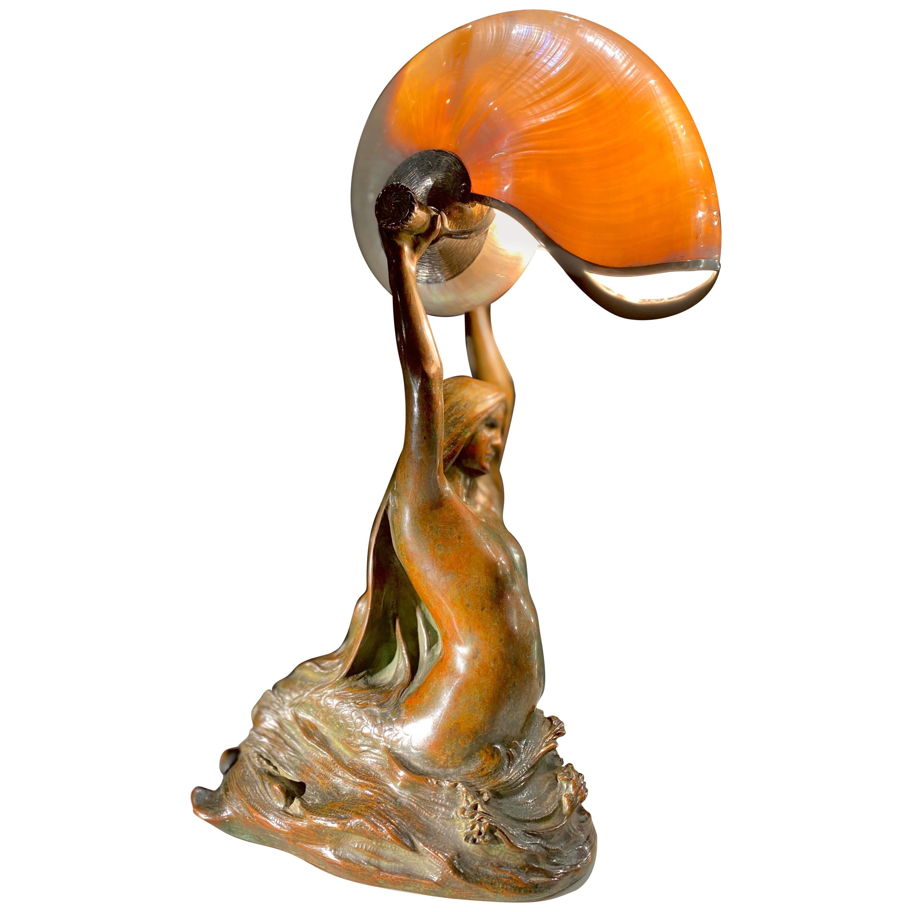 American Art Nouveau "Gudebrod" Nautilus Desk Lamp by, Tiffany Studios