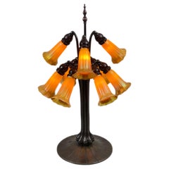 American Art Nouveau Lily Table Lamp by, Quezal Glass & Decorating Company