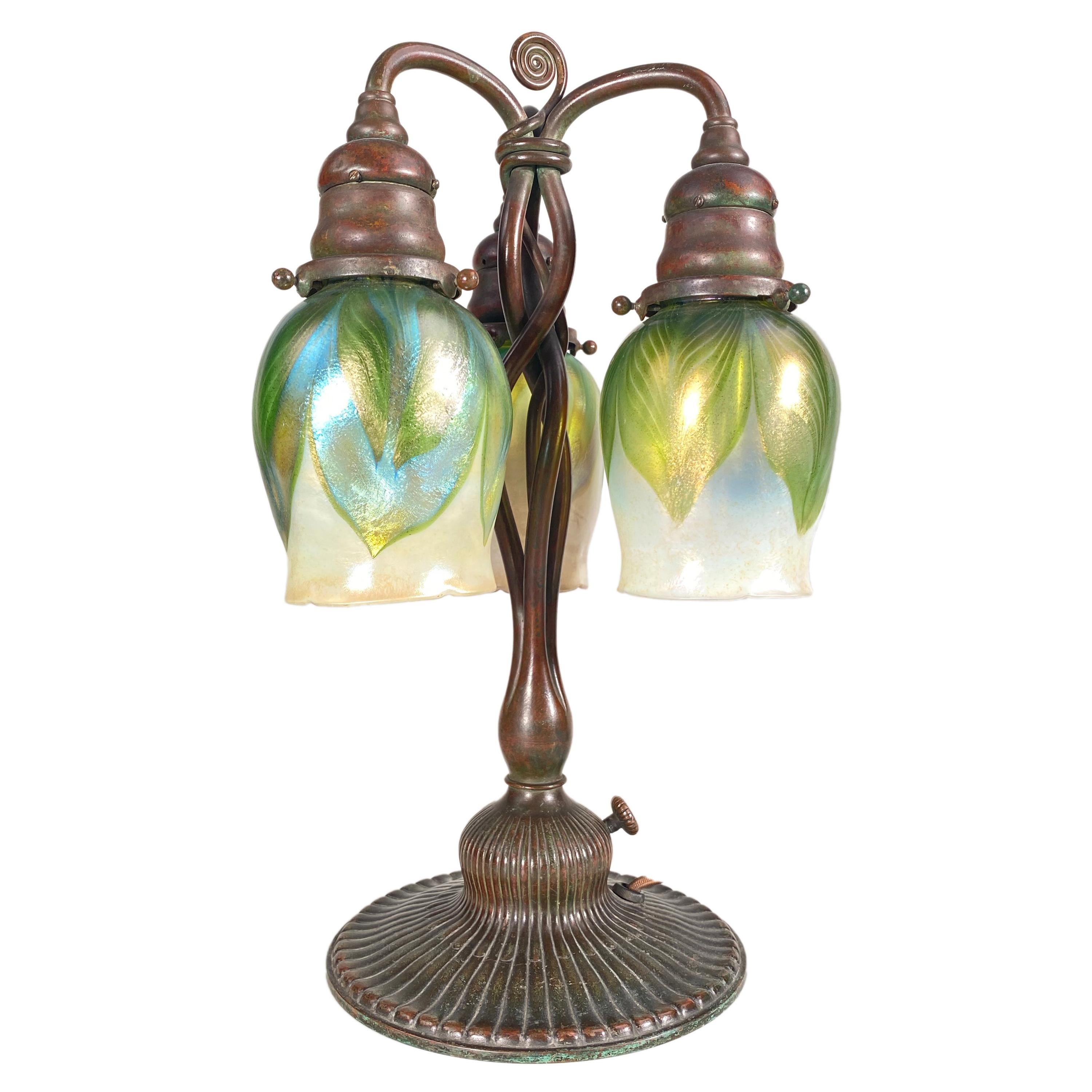 American Art Nouveau Newel Post Table Lamp by, Tiffany Studios