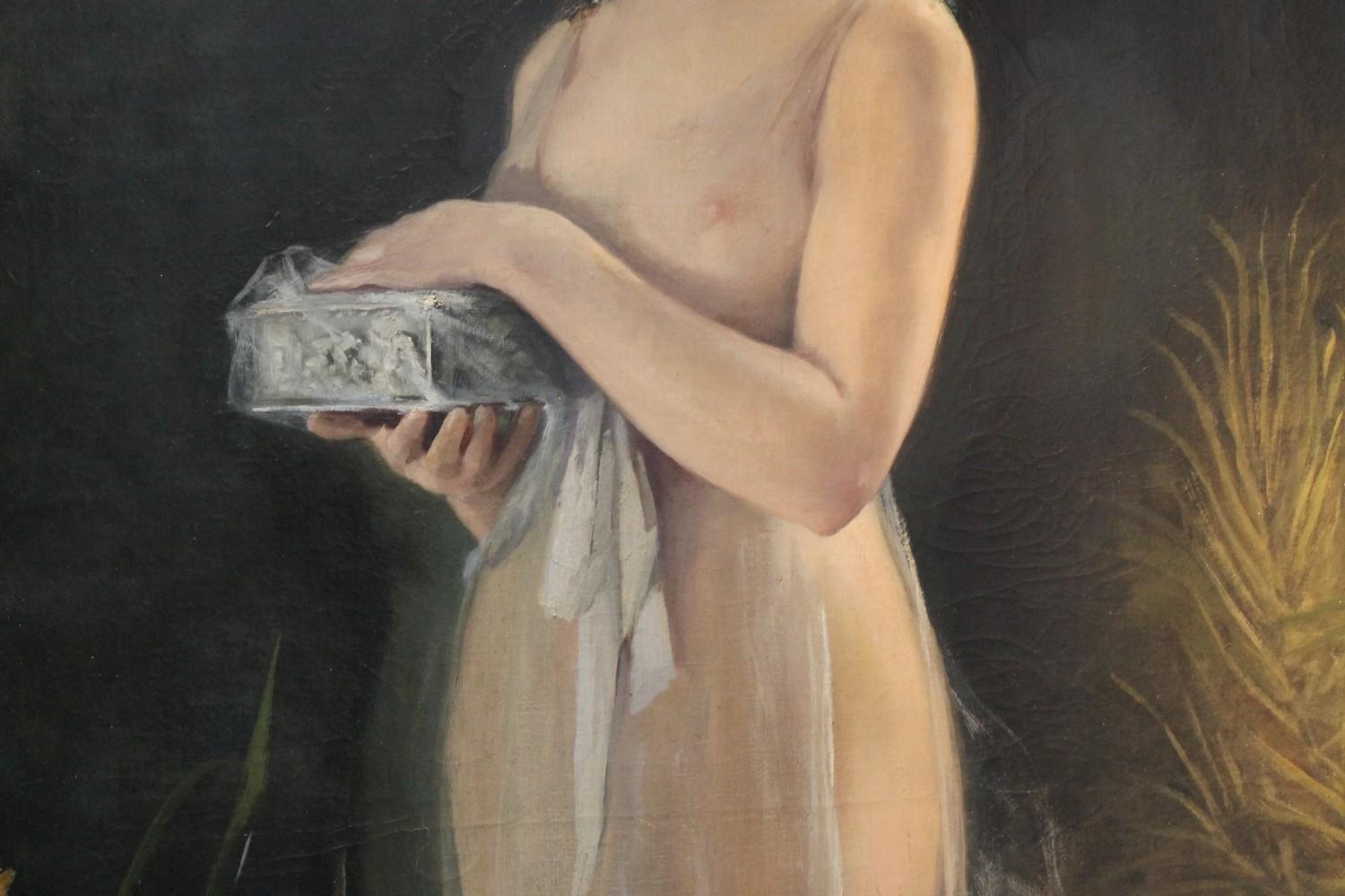 American Art Nouveau Oil on Canvas Painting, Portrait of a Woman in a Landscape 6