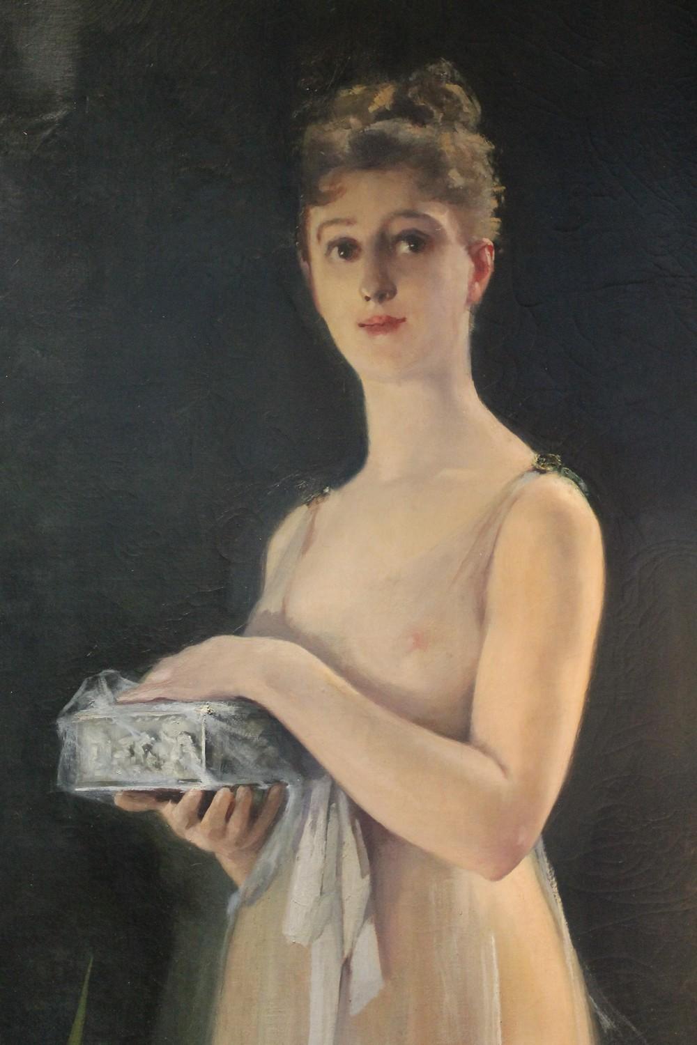 American Art Nouveau Oil on Canvas Painting, Portrait of a Woman in a Landscape 8