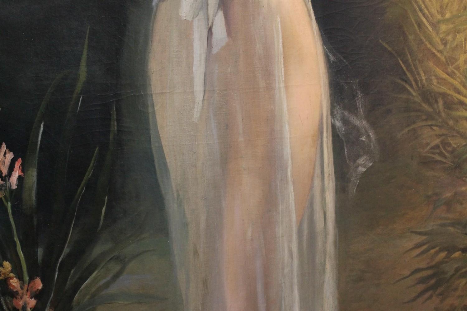 American Art Nouveau Oil on Canvas Painting, Portrait of a Woman in a Landscape 9