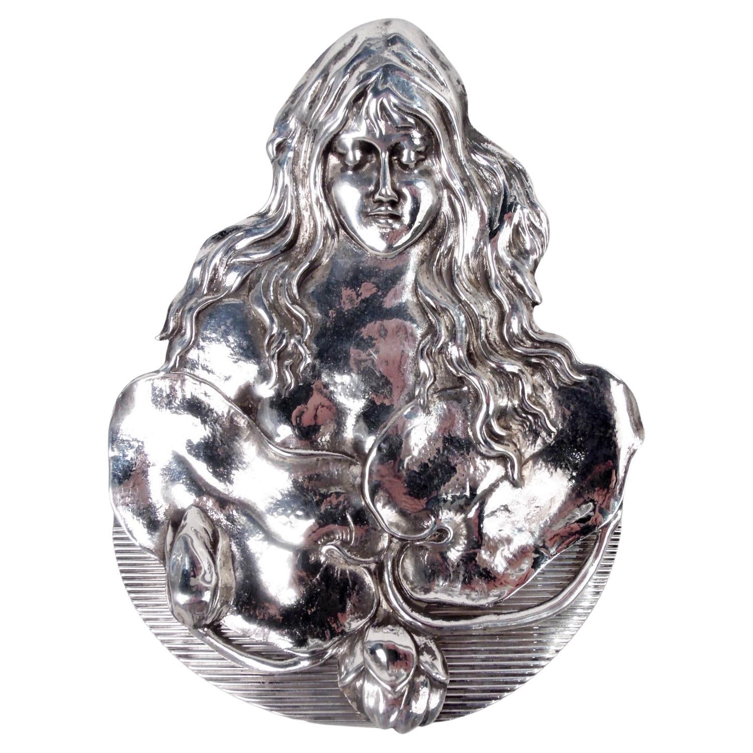 American Art Nouveau Paperclip with Long-Tressed Nymph For Sale