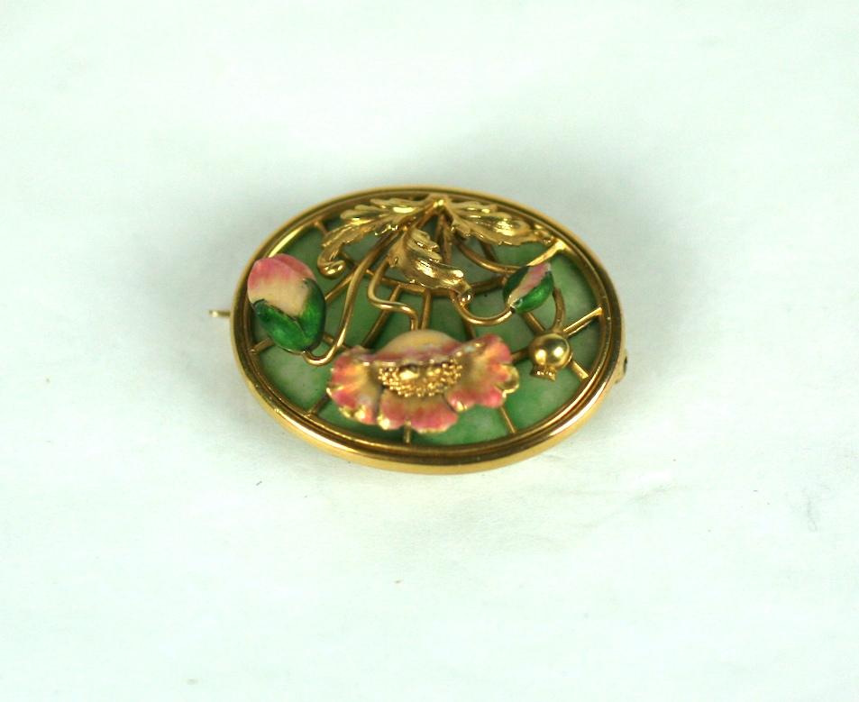 American Art Nouveau Plique a Jour Brooch In Good Condition For Sale In Riverdale, NY