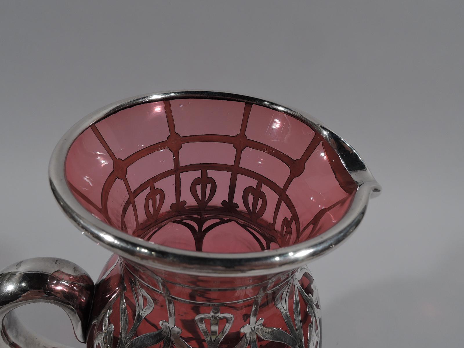20th Century American Art Nouveau Red Silver Overlay Claret Jug