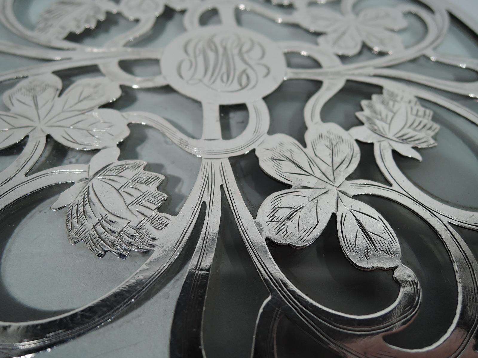 American Art Nouveau Silver Overlay Trivet by The Merrill Shops In Excellent Condition In New York, NY