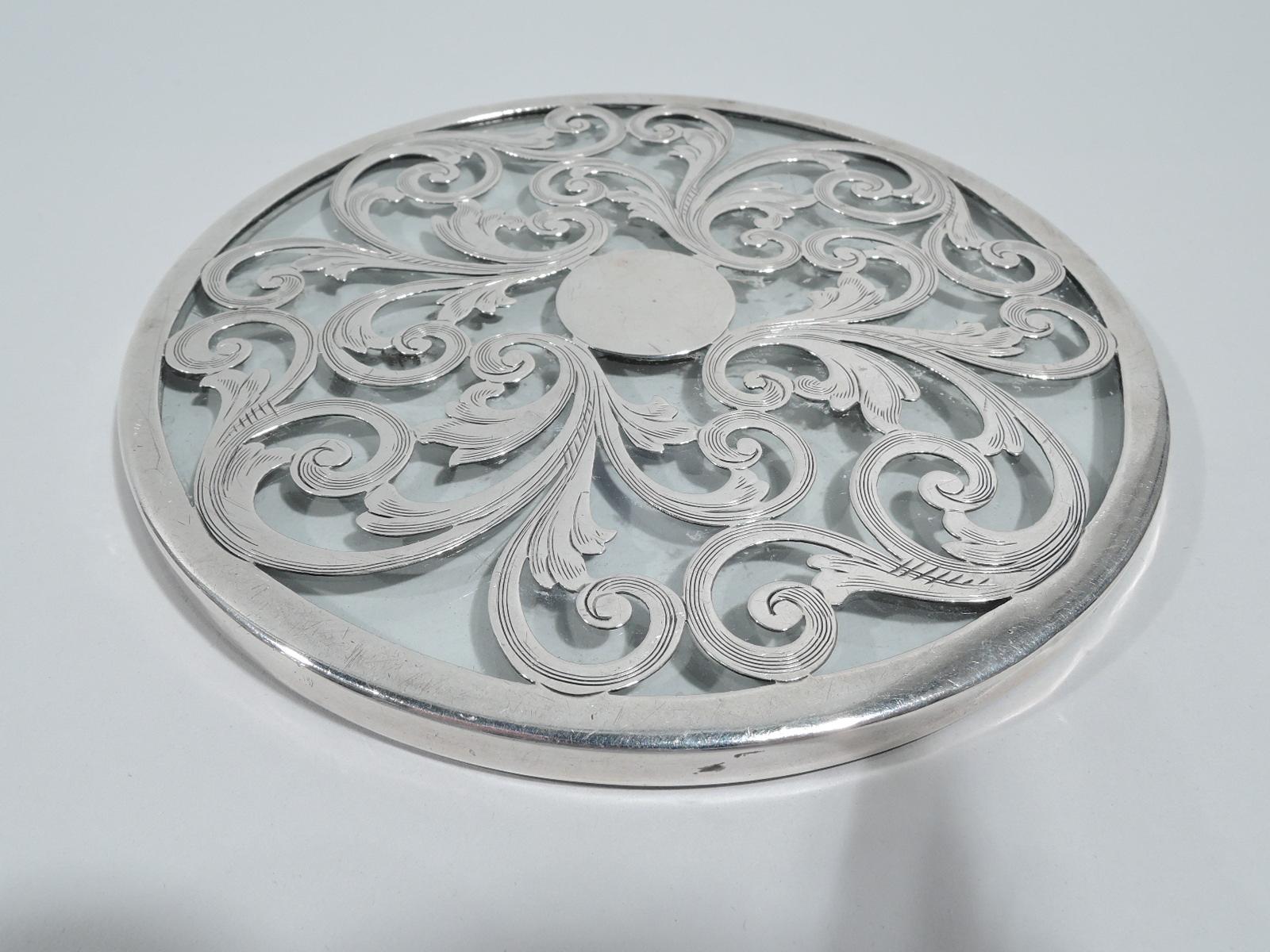 American Art Nouveau Silver Overlay Trivet by The Merrill Shops In Good Condition In New York, NY