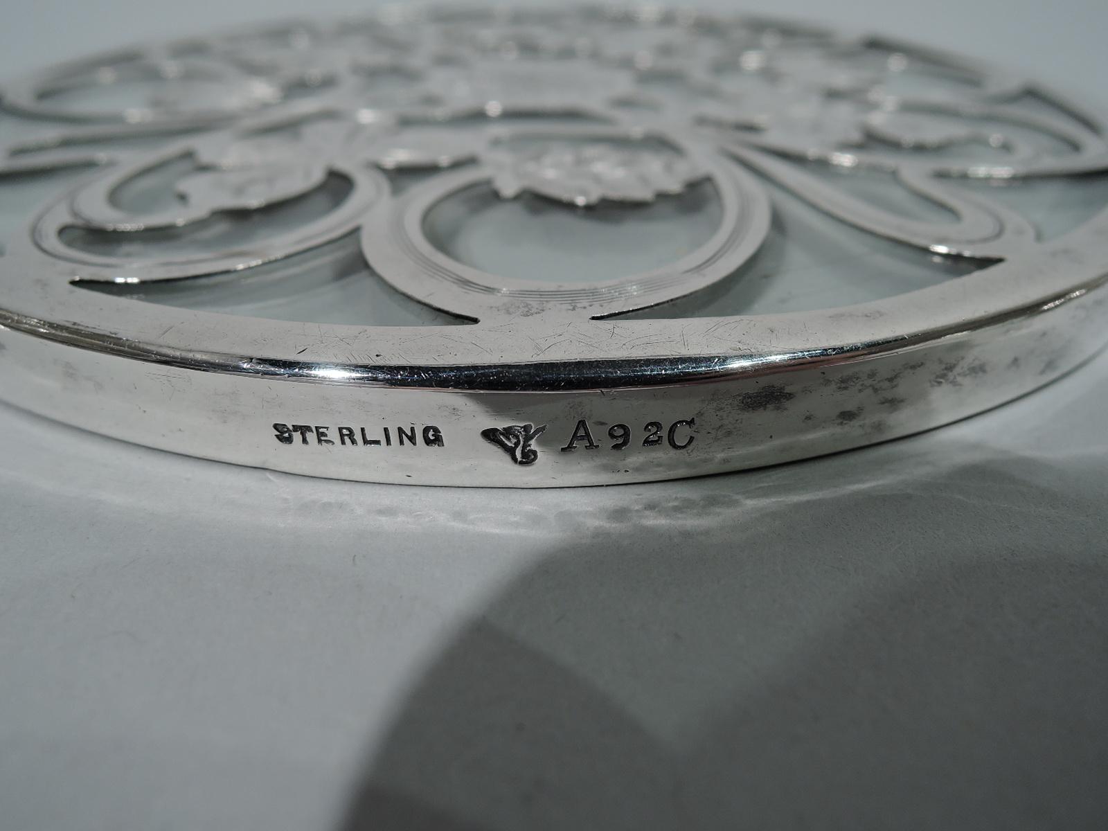 19th Century American Art Nouveau Silver Overlay Trivet by The Merrill Shops