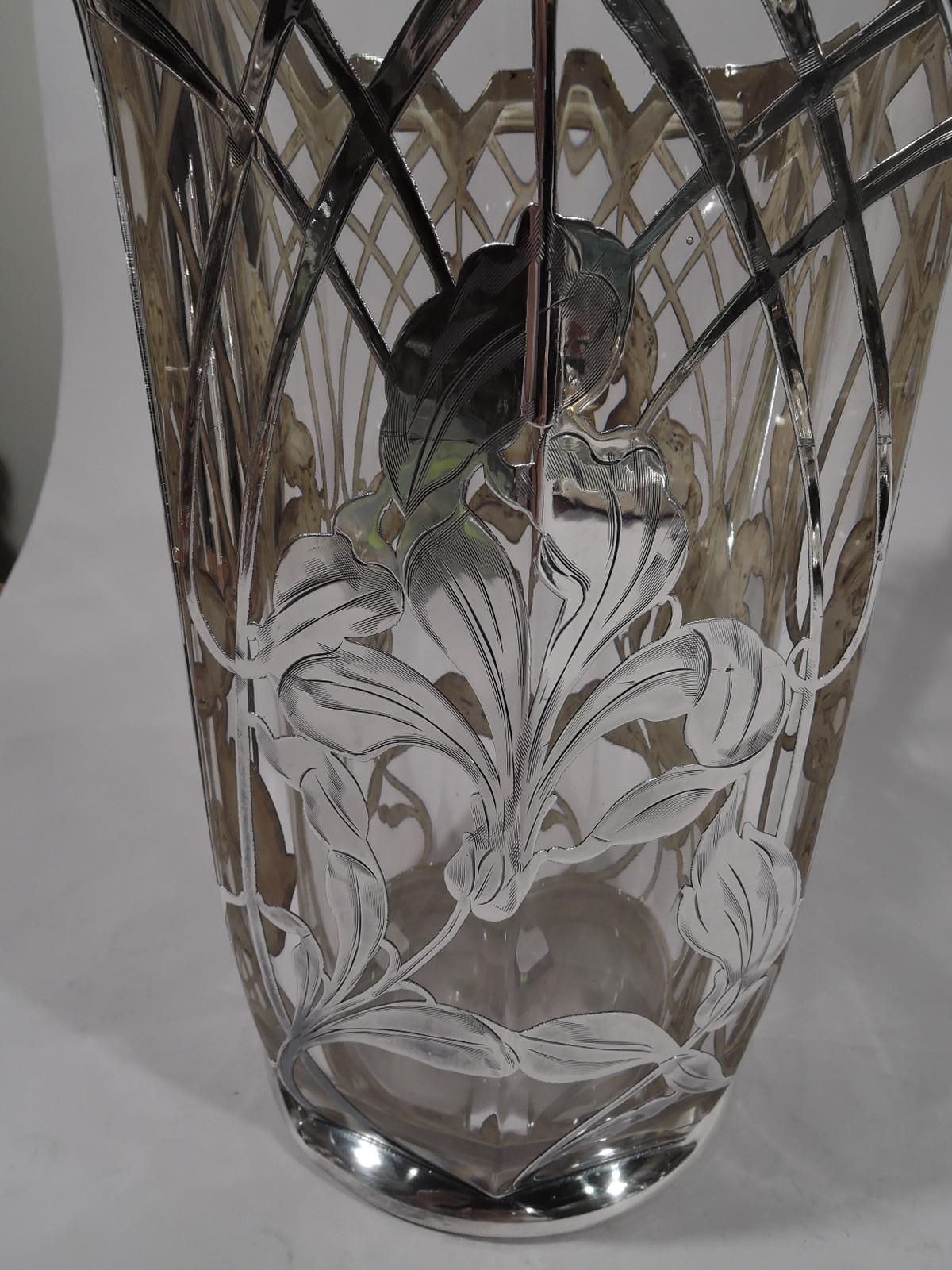 American Art Nouveau Silver Overlay Water Pitcher with Iris Flowers 2