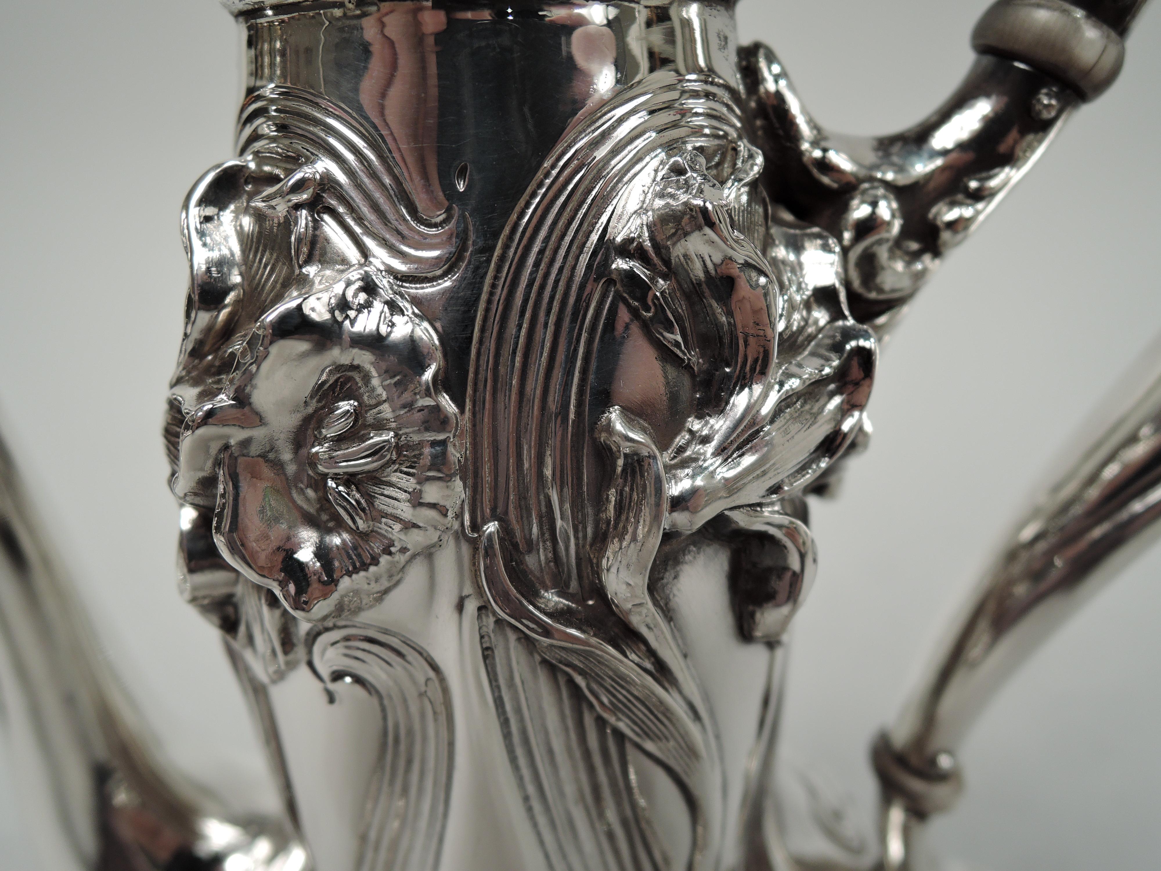 American Art Nouveau Sterling Silver 3-Piece Coffee Set by Kerr For Sale 1