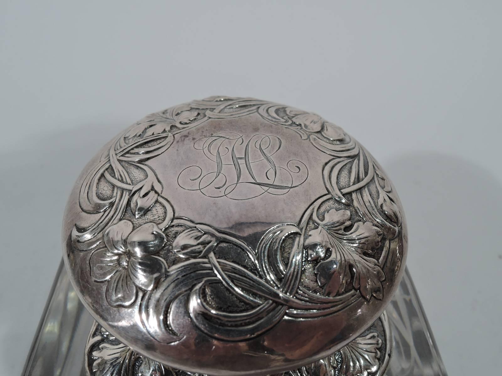American Art Nouveau Sterling Silver and Glass Inkwell by Gorham In Excellent Condition In New York, NY