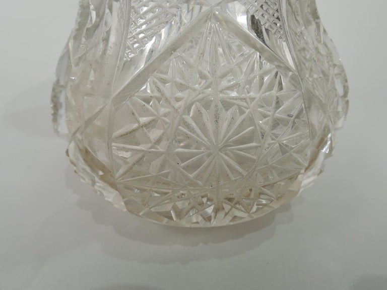 American Art Nouveau Sterling Silver & Brilliant-Cut Glass Vase For Sale 1