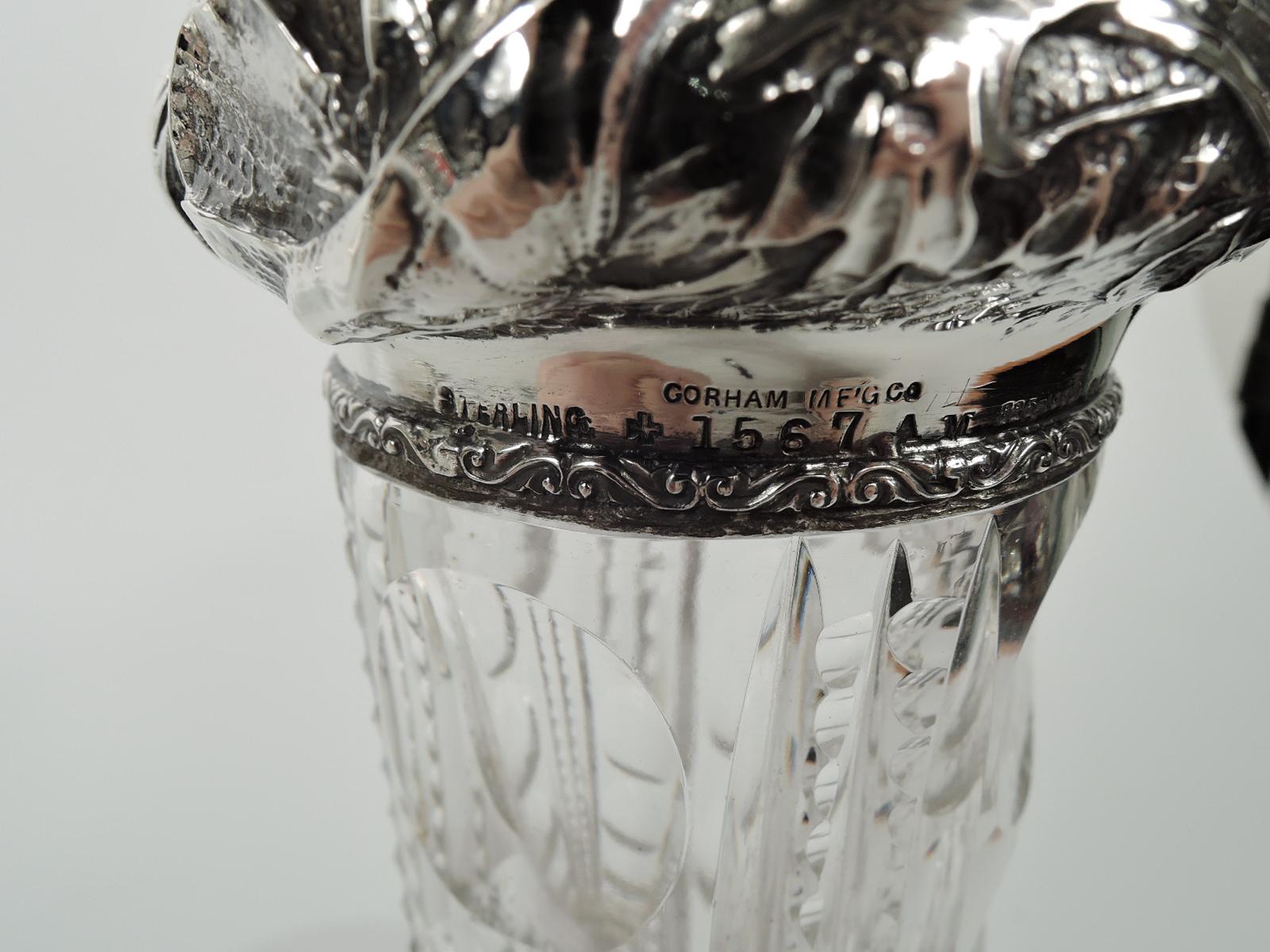 American Art Nouveau Sterling Silver & Brilliant-Cut Glass Vase For Sale 2