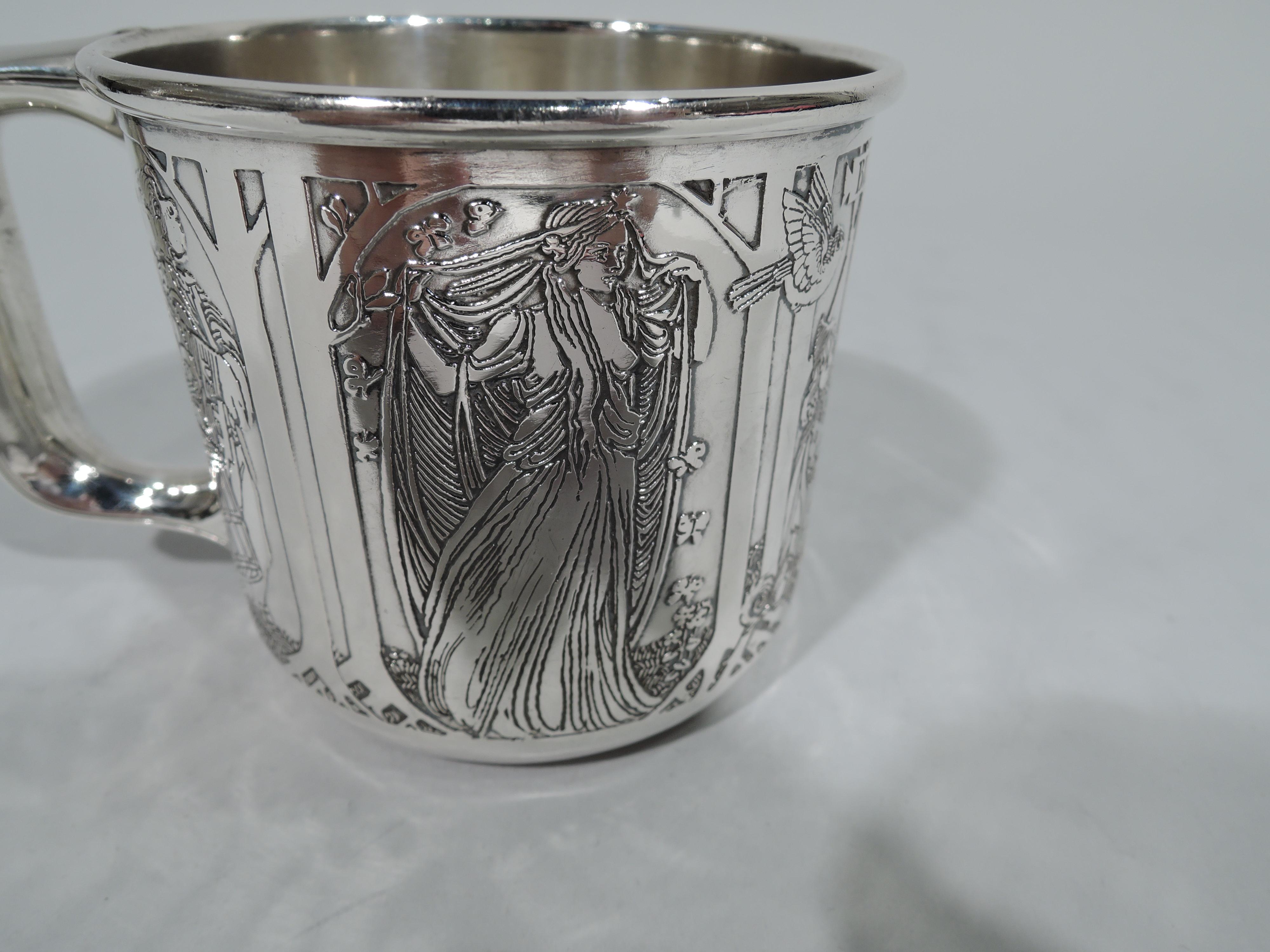 American Art Nouveau Sterling Silver Fairy Tale Baby Cup by Kerr In Excellent Condition In New York, NY