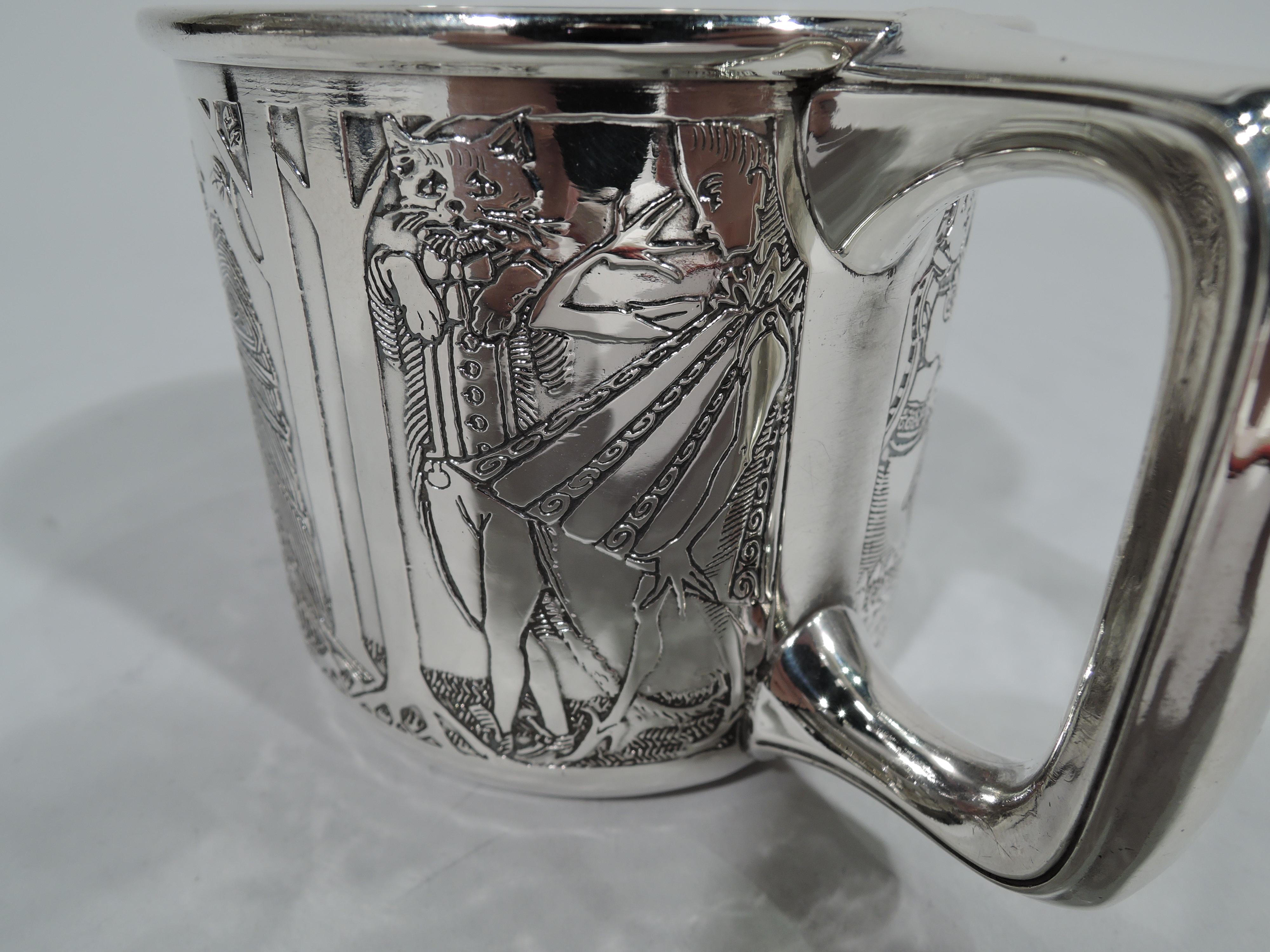 American Art Nouveau Sterling Silver Fairy Tale Baby Cup by Kerr 1