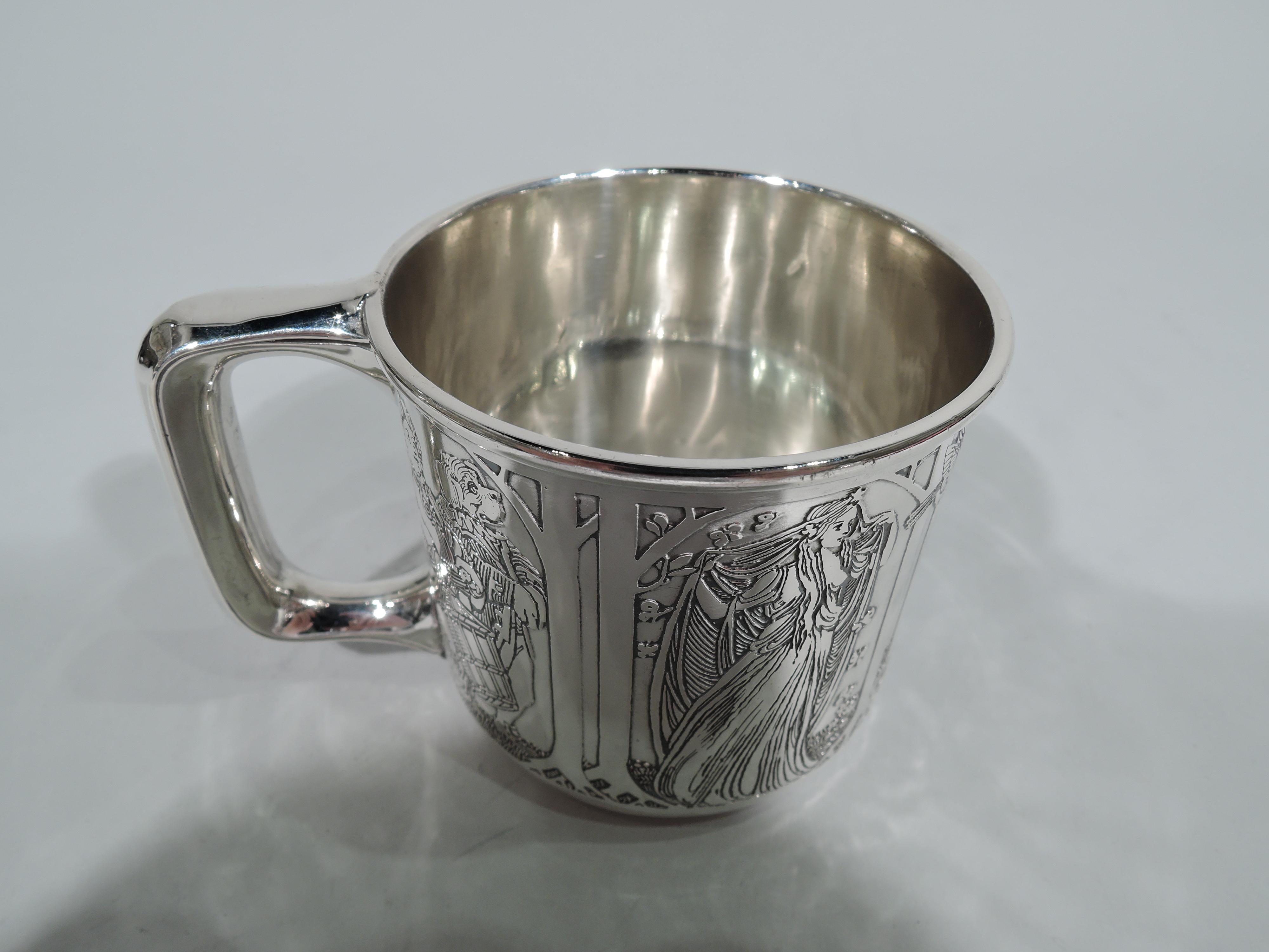 American Art Nouveau Sterling Silver Fairy Tale Baby Cup by Kerr 2