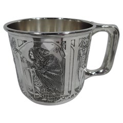 American Art Nouveau Sterling Silver Fairy Tale Baby Cup by Kerr