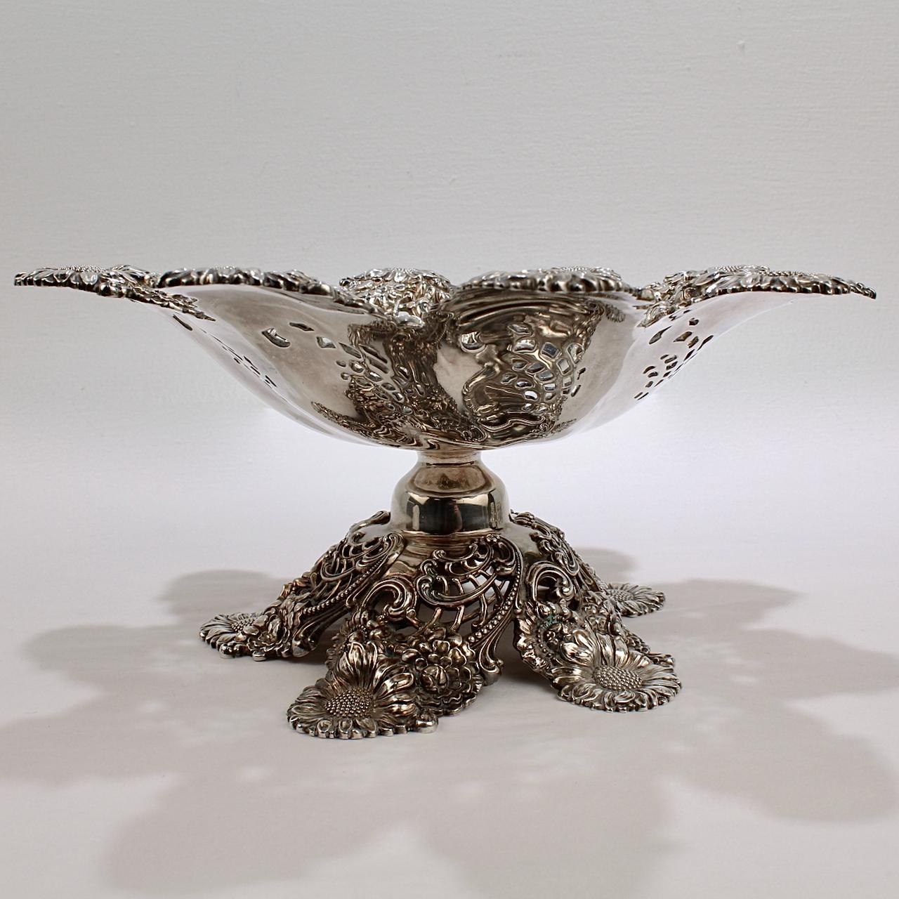 American Art Nouveau Sterling Silver Repoussé Footed Bowl by Dominick & Haff 2