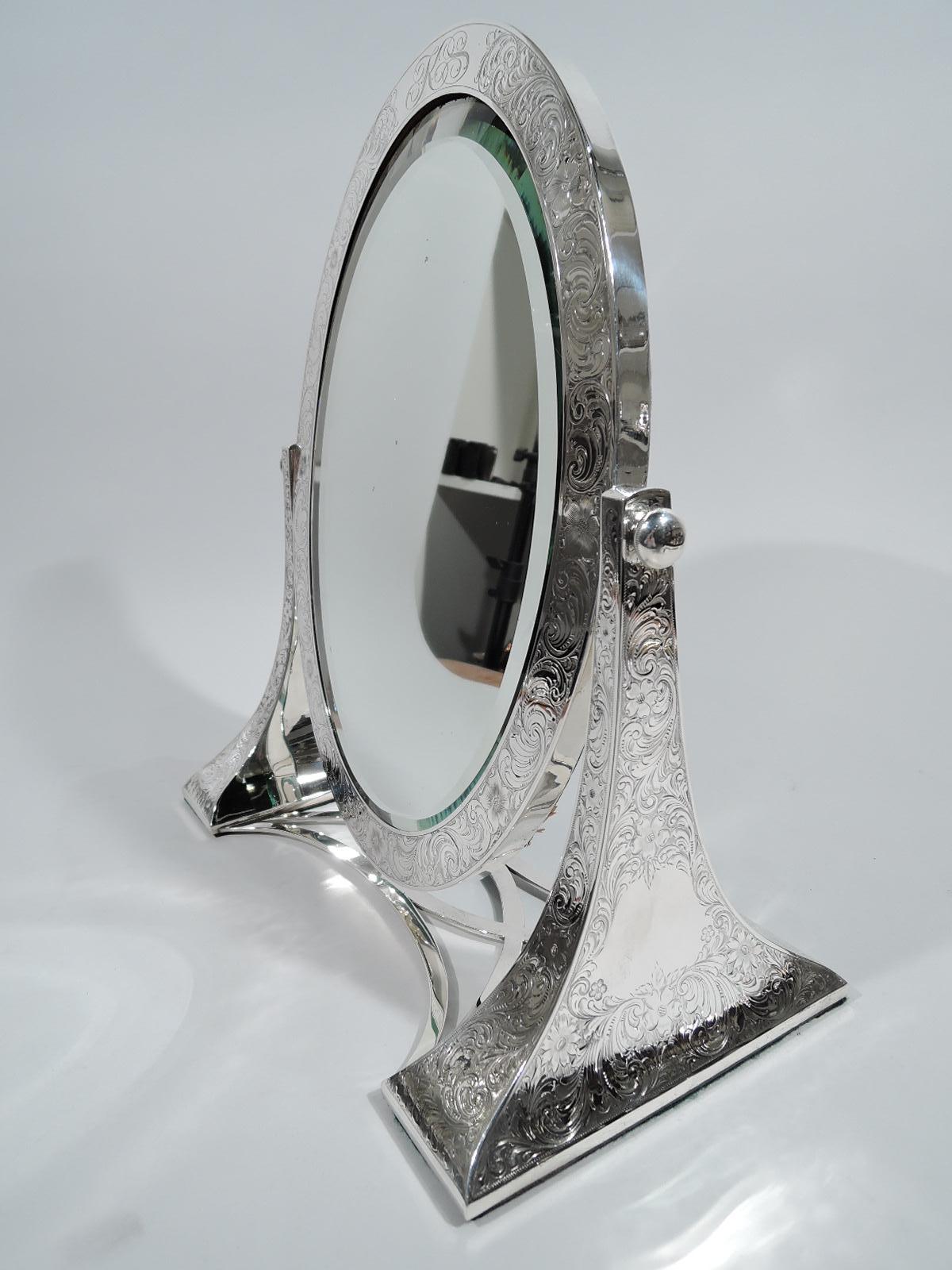 Américain Miroir de table de coiffeuse en argent sterling de style Art nouveau américain en vente