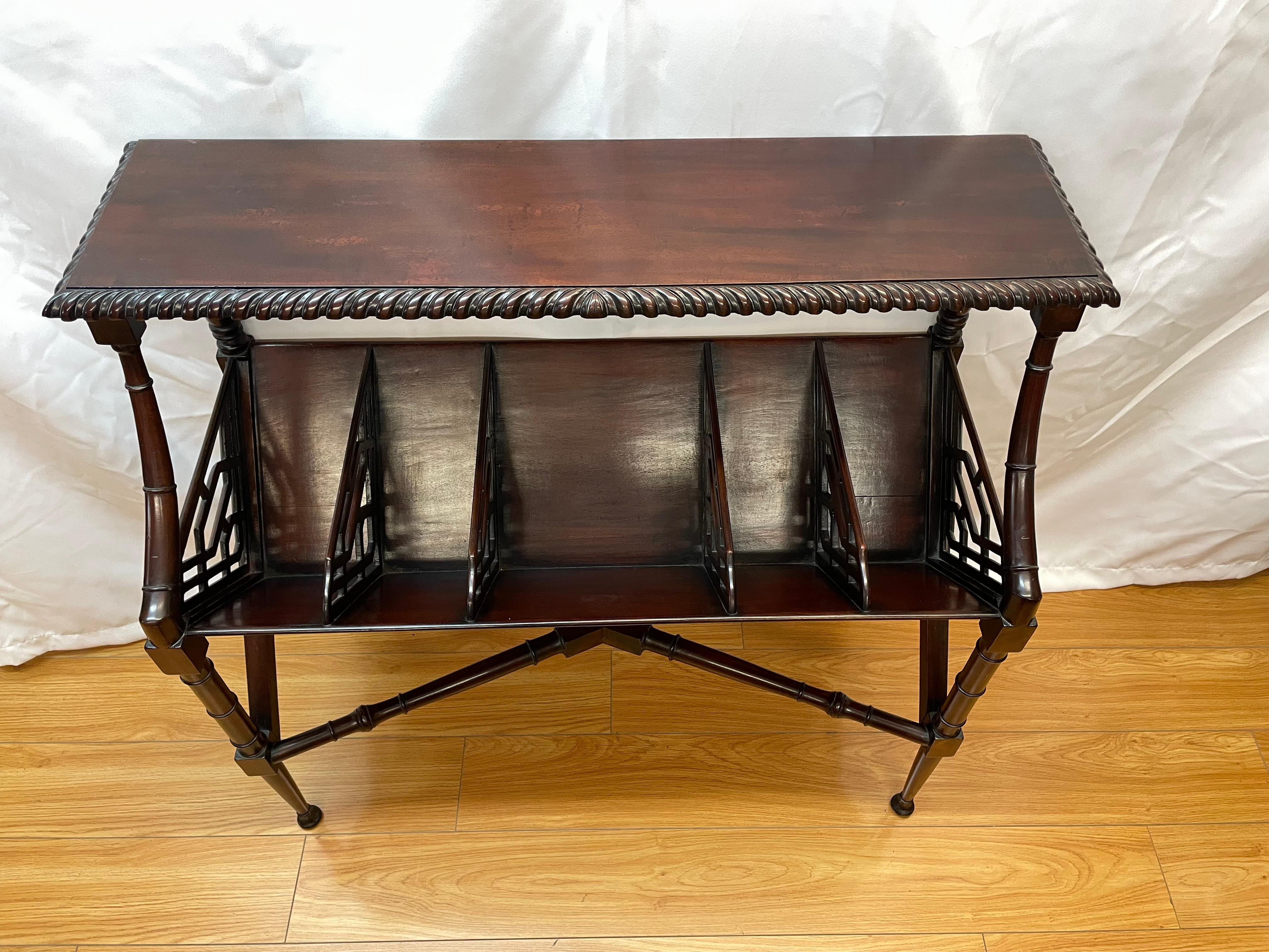 American Art-Nouveau-Style mahogany two tier magazine shelf In Excellent Condition For Sale In San Francisco, CA