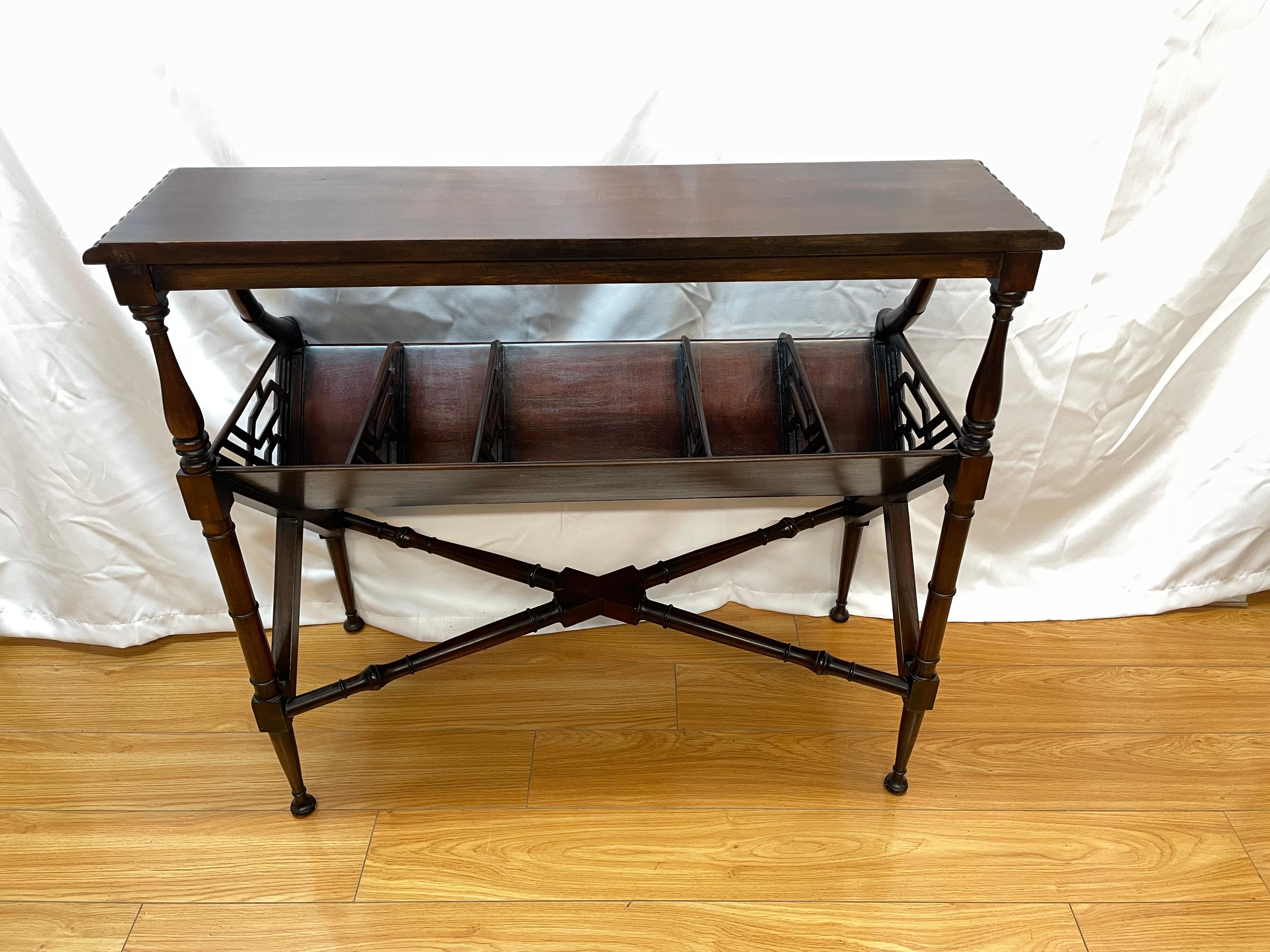 Mahogany American Art-Nouveau-Style mahogany two tier magazine shelf For Sale