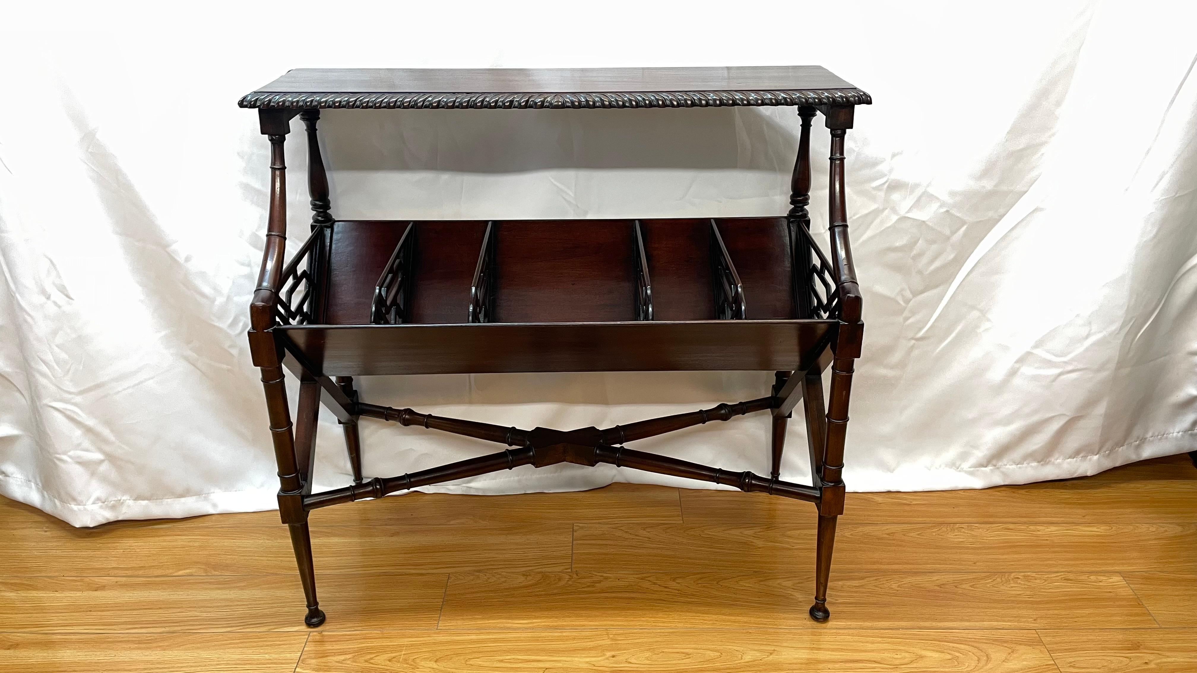 American Art-Nouveau-Style mahogany two tier magazine shelf For Sale 1