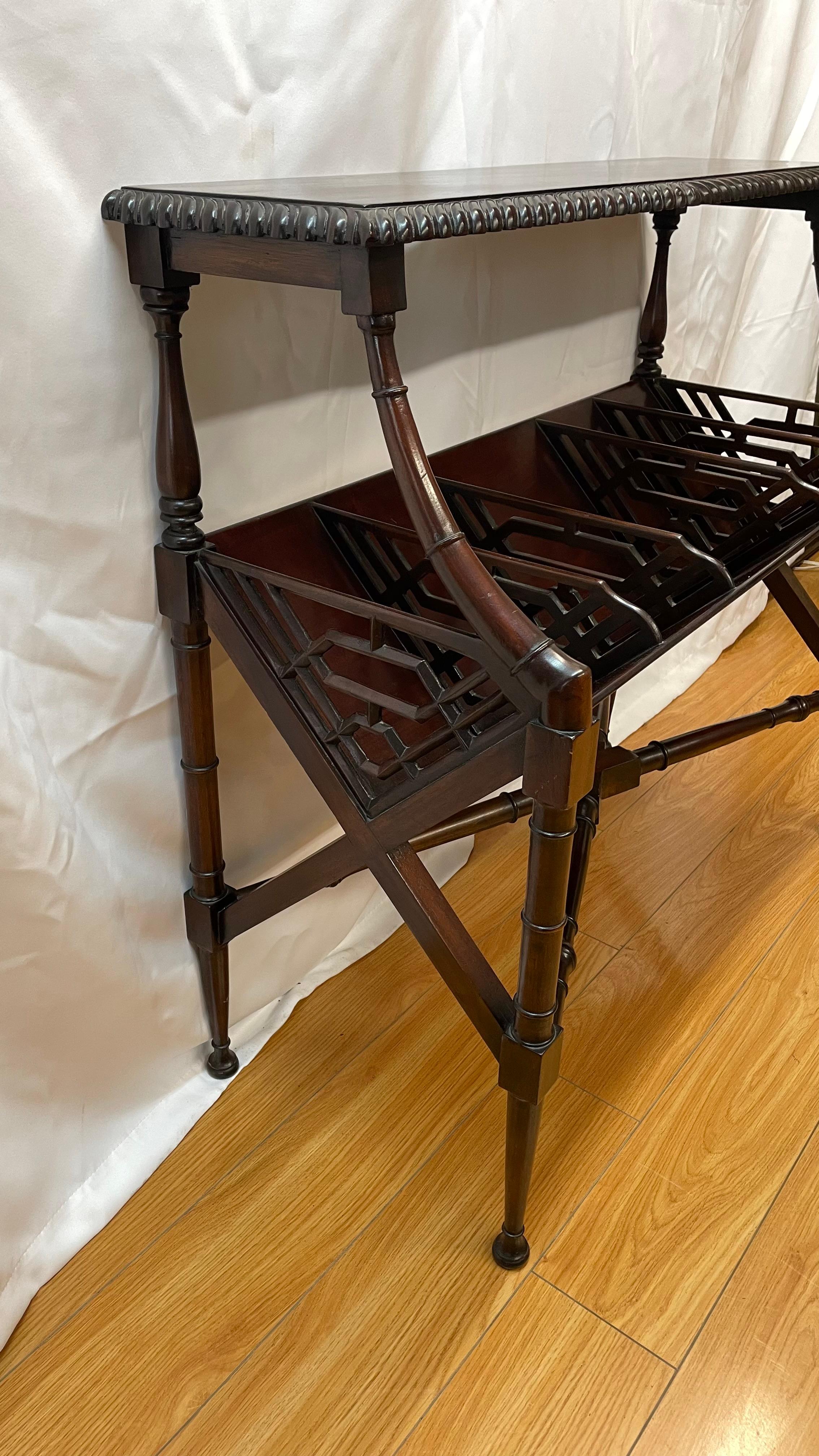 American Art-Nouveau-Style mahogany two tier magazine shelf For Sale 2