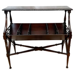 Antique American Art-Nouveau-Style mahogany two tier magazine shelf