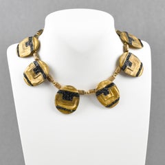 American Artist Eileen Aubi Modernist Gilt Resin Artwork Choker Necklace
