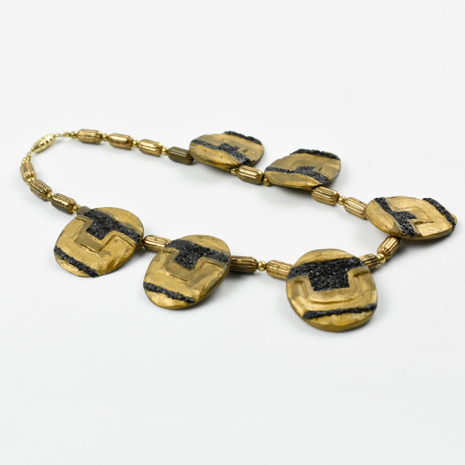 Women's or Men's American Artist Eileen Aubi Modernist Gilt Resin Artwork Choker Necklace For Sale