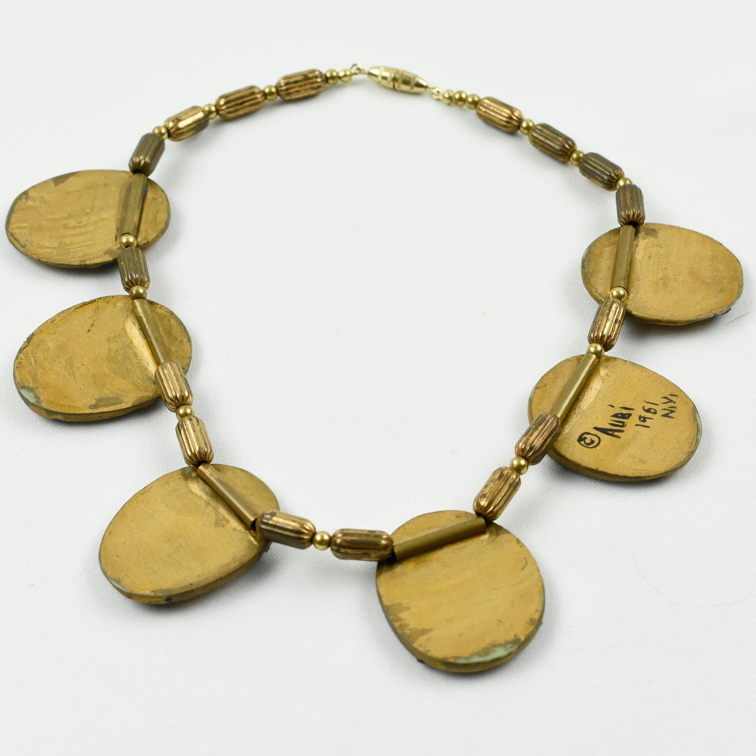 American Artist Eileen Aubi Modernist Gilt Resin Artwork Choker Necklace For Sale 2