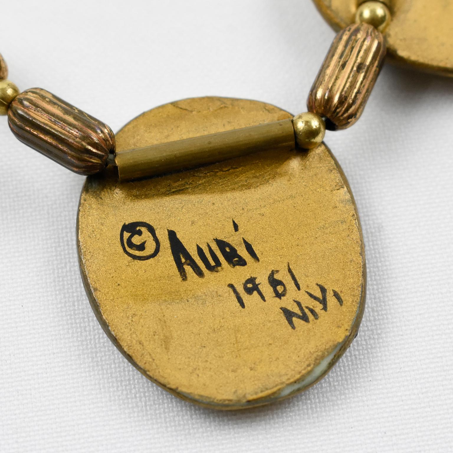 American Artist Eileen Aubi Modernist Gilt Resin Artwork Choker Necklace For Sale 3