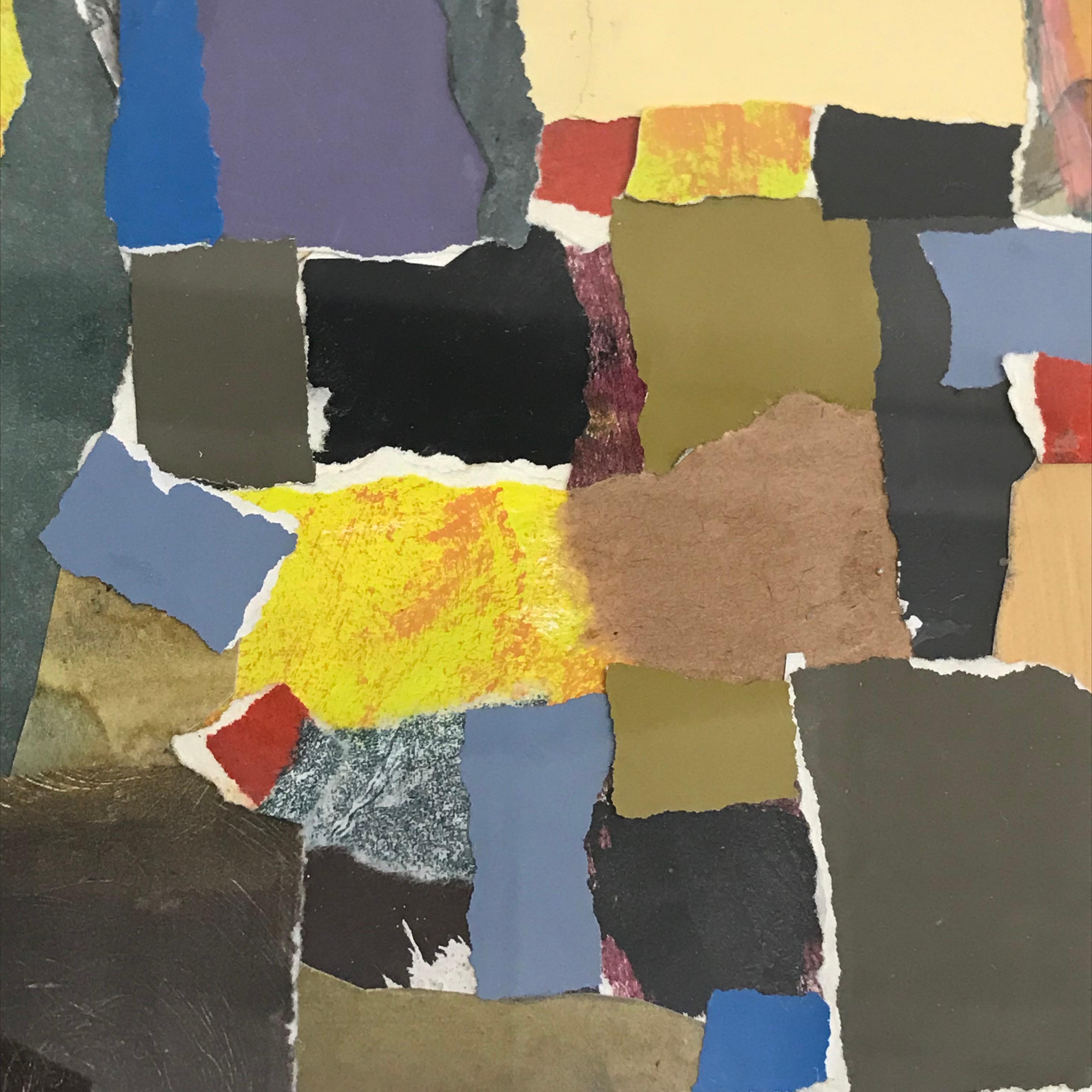 Contemporary abstract mixed-media collage by American artist Sandra Constantine
Matted in a black wood frame
The artist, born in 1971, lives, works and has exhibited in New York City
She focuses on collage, combining the disciplines of watercolor