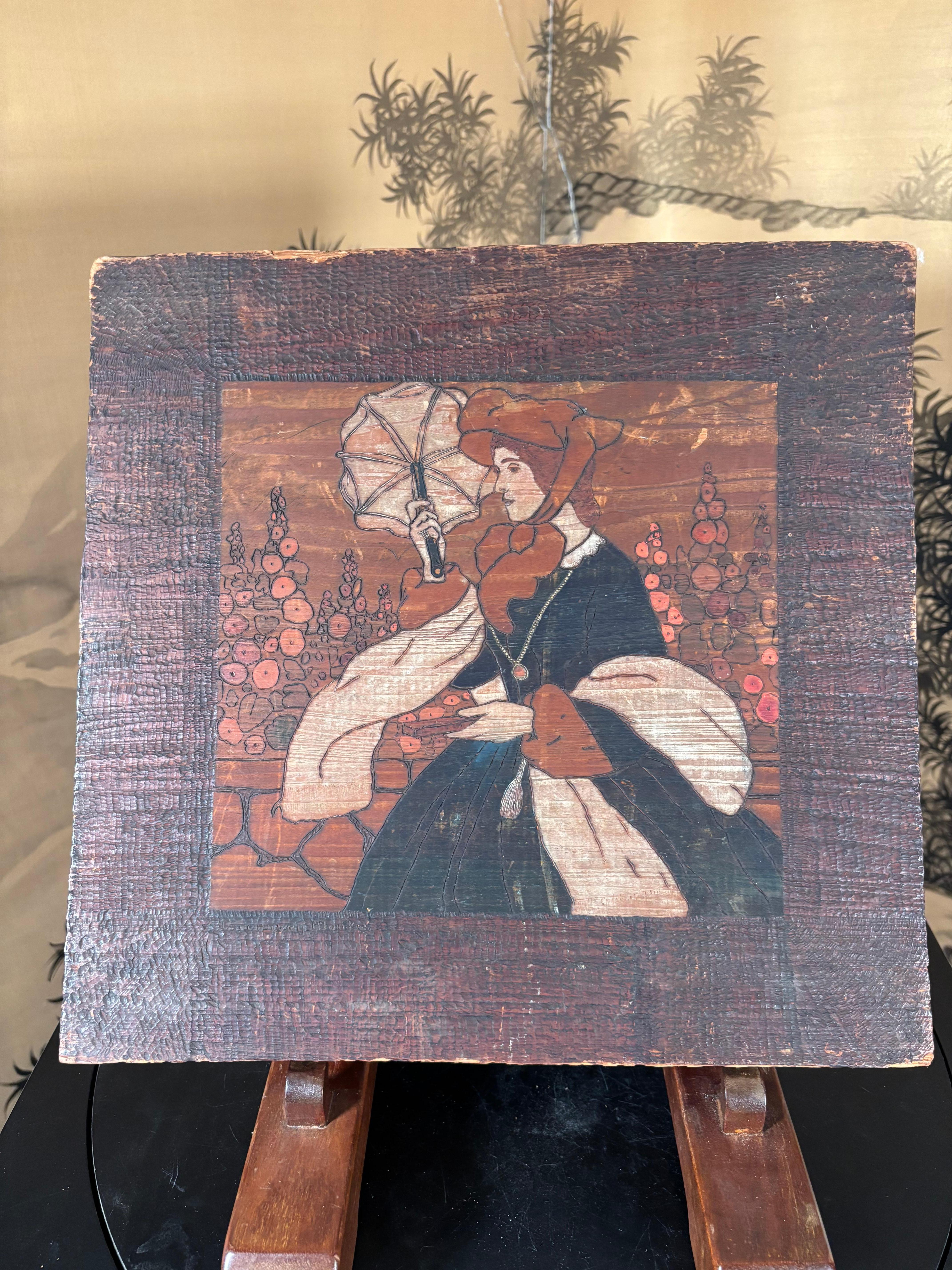 Arts and Crafts American Arts And Crafts Antique Pyrography American Illustrator Thomas Moore en vente