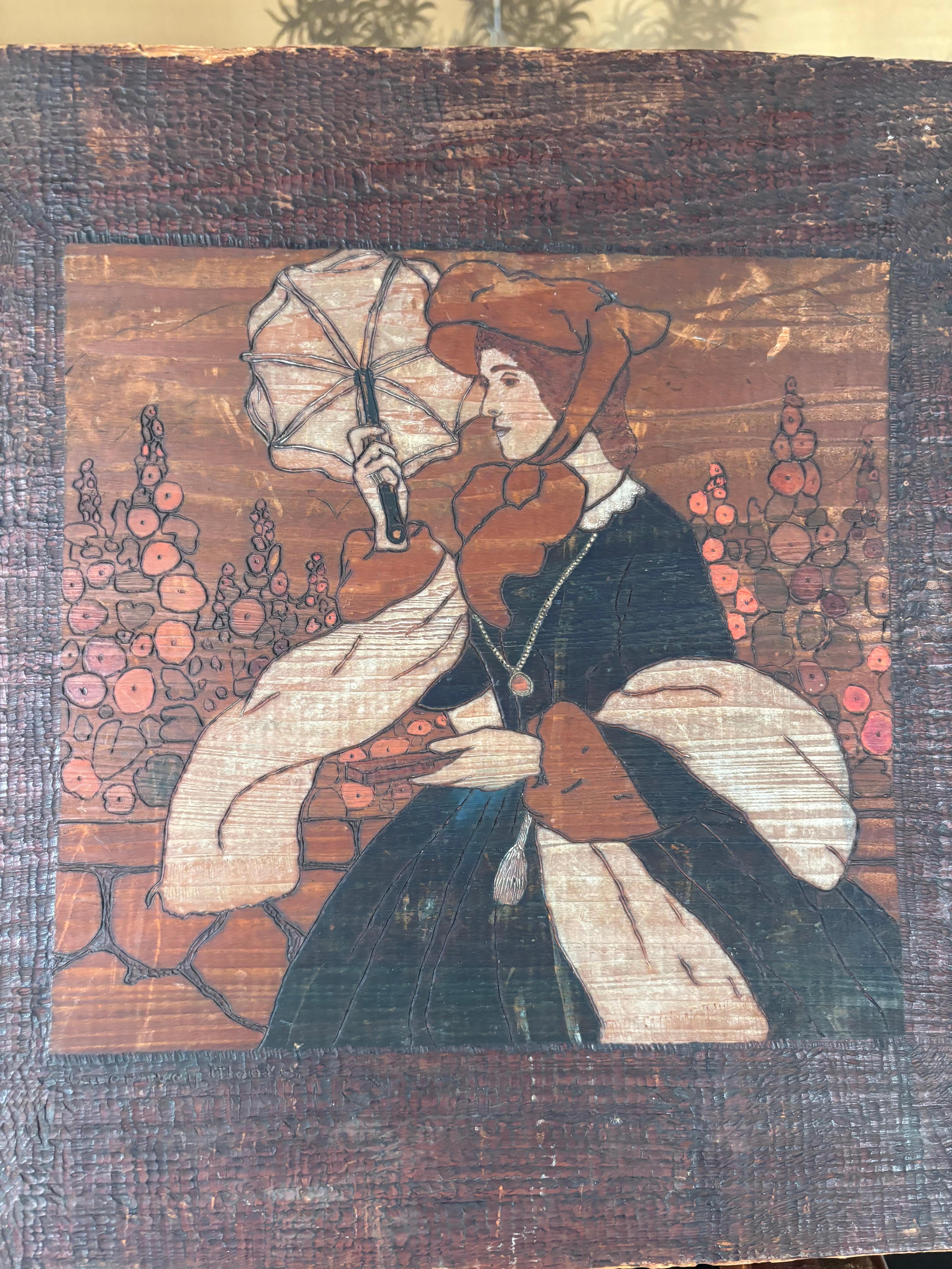 Américain American Arts And Crafts Antique Pyrography American Illustrator Thomas Moore en vente