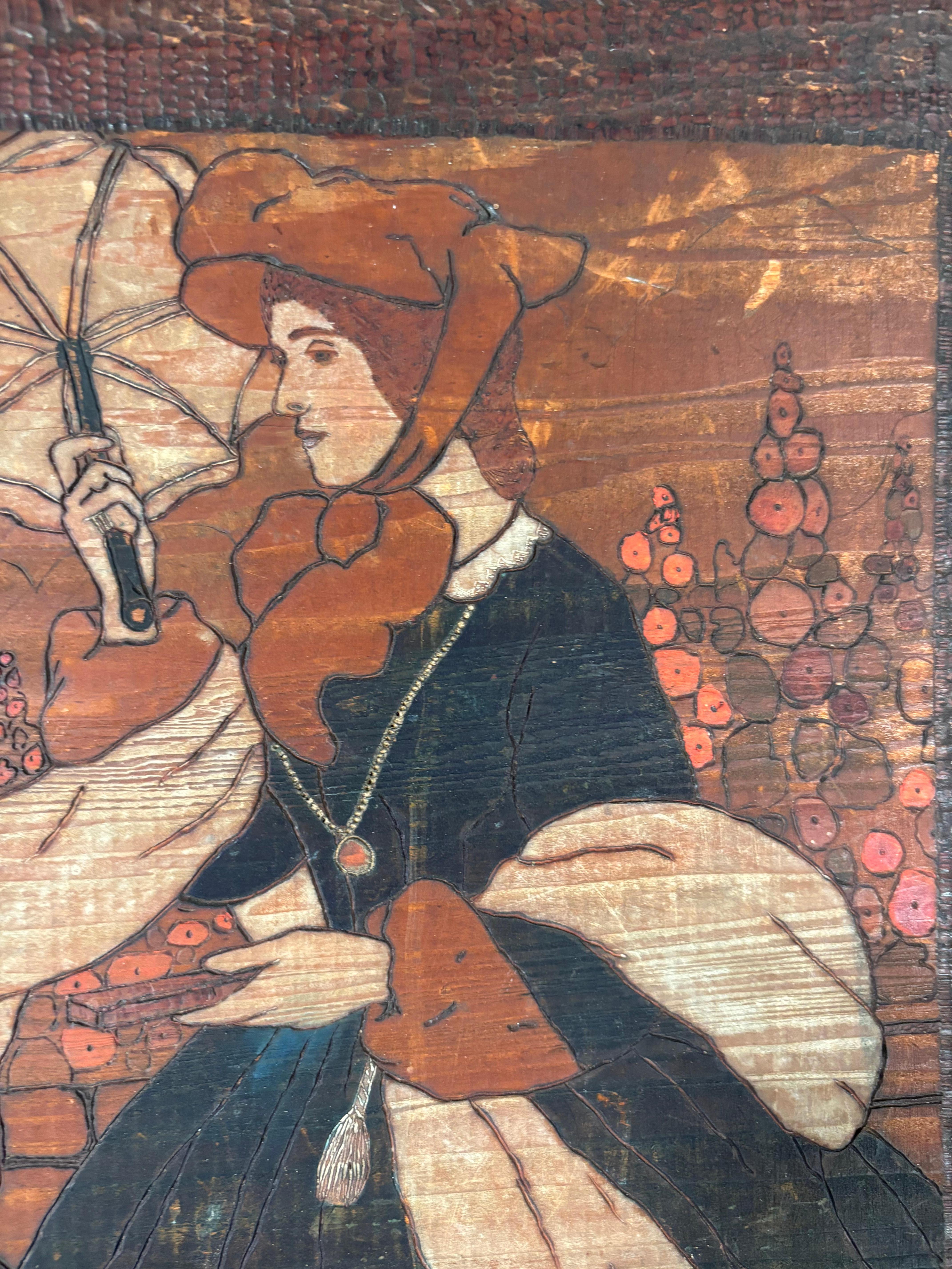 Sculpté à la main American Arts And Crafts Antique Pyrography American Illustrator Thomas Moore en vente