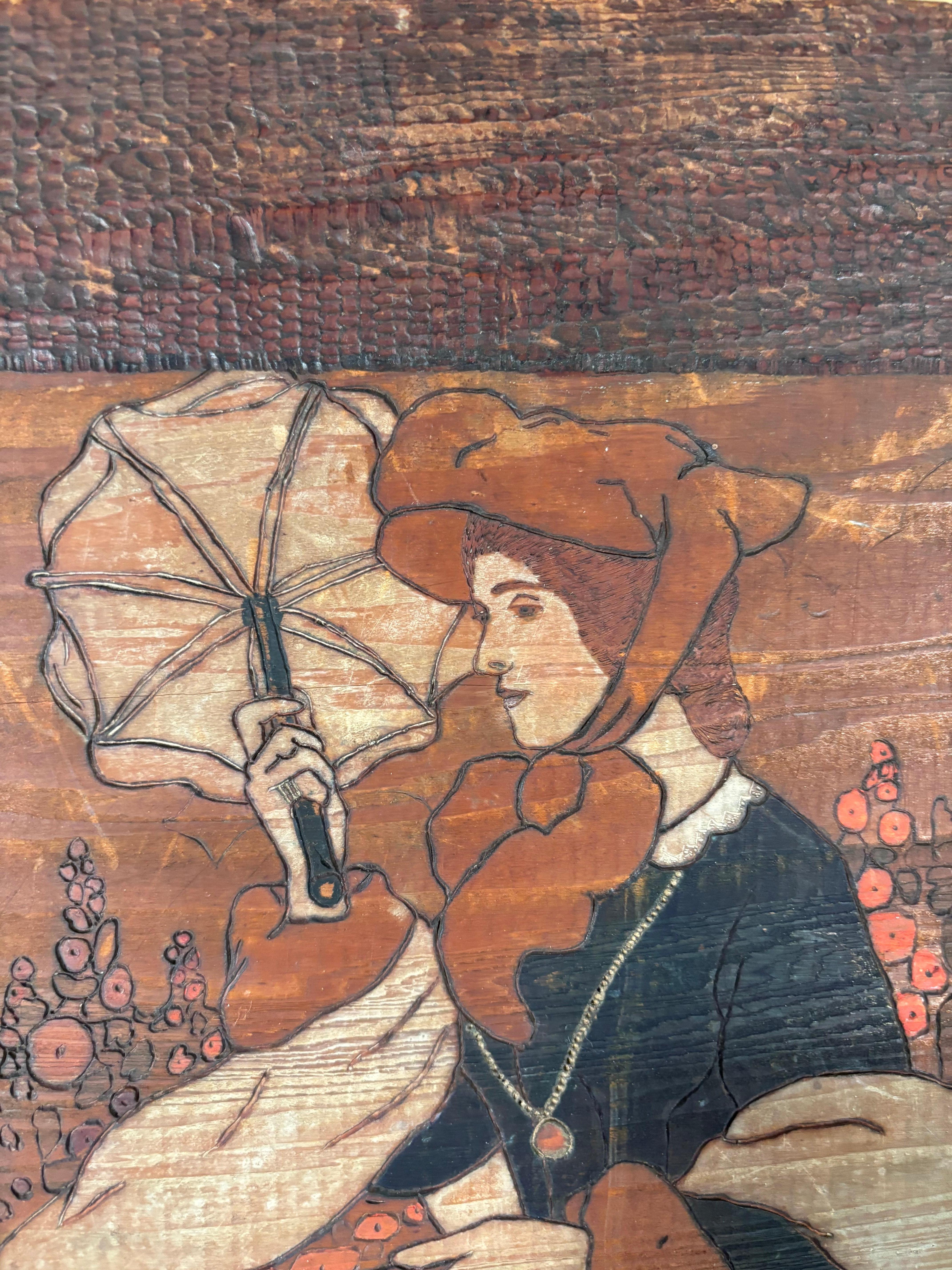 American Arts And Crafts Antique Pyrography American Illustrator Thomas Moore Bon état - En vente à South Burlington, VT
