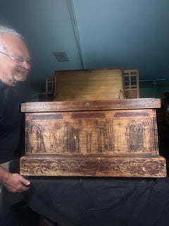 American Arts And Crafts Antique Pyrography Judaic Moses 13 Tribes Chest, 1904