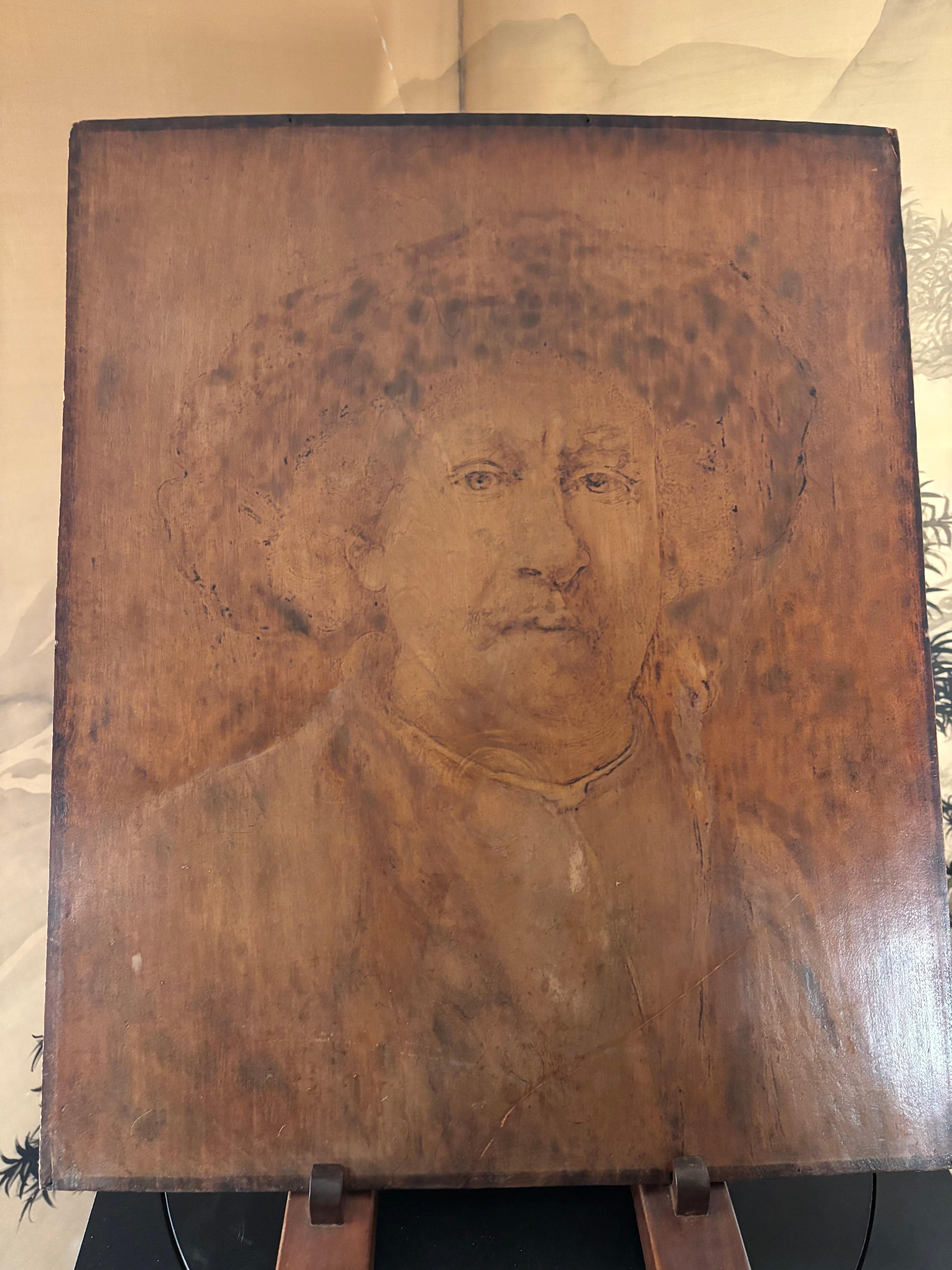 American Arts And Crafts Antike Pyrographie Kingsley Porträt nach Rembrandt (Arts and Crafts) im Angebot