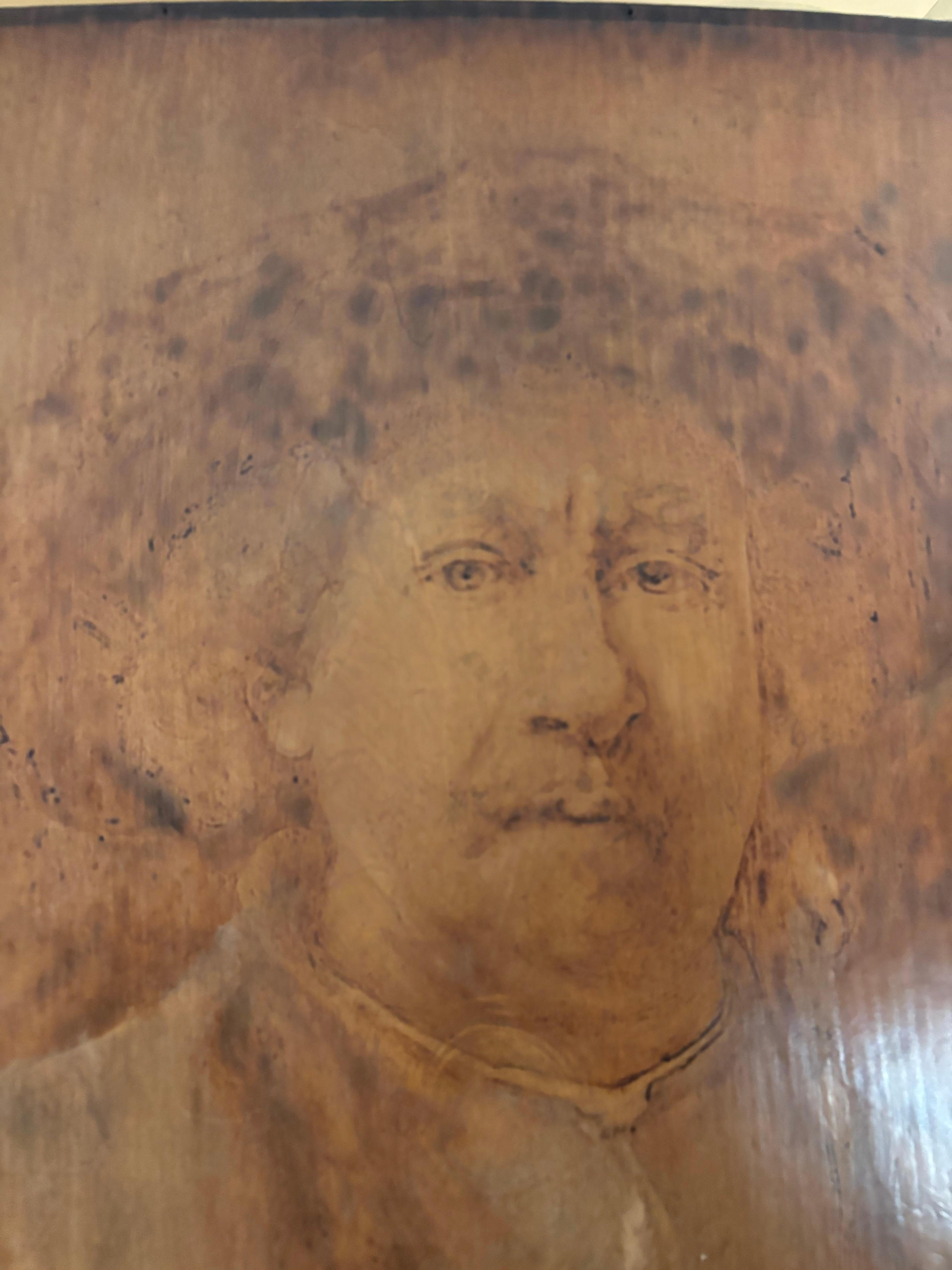 American Arts And Crafts Antike Pyrographie Kingsley Porträt nach Rembrandt (amerikanisch) im Angebot