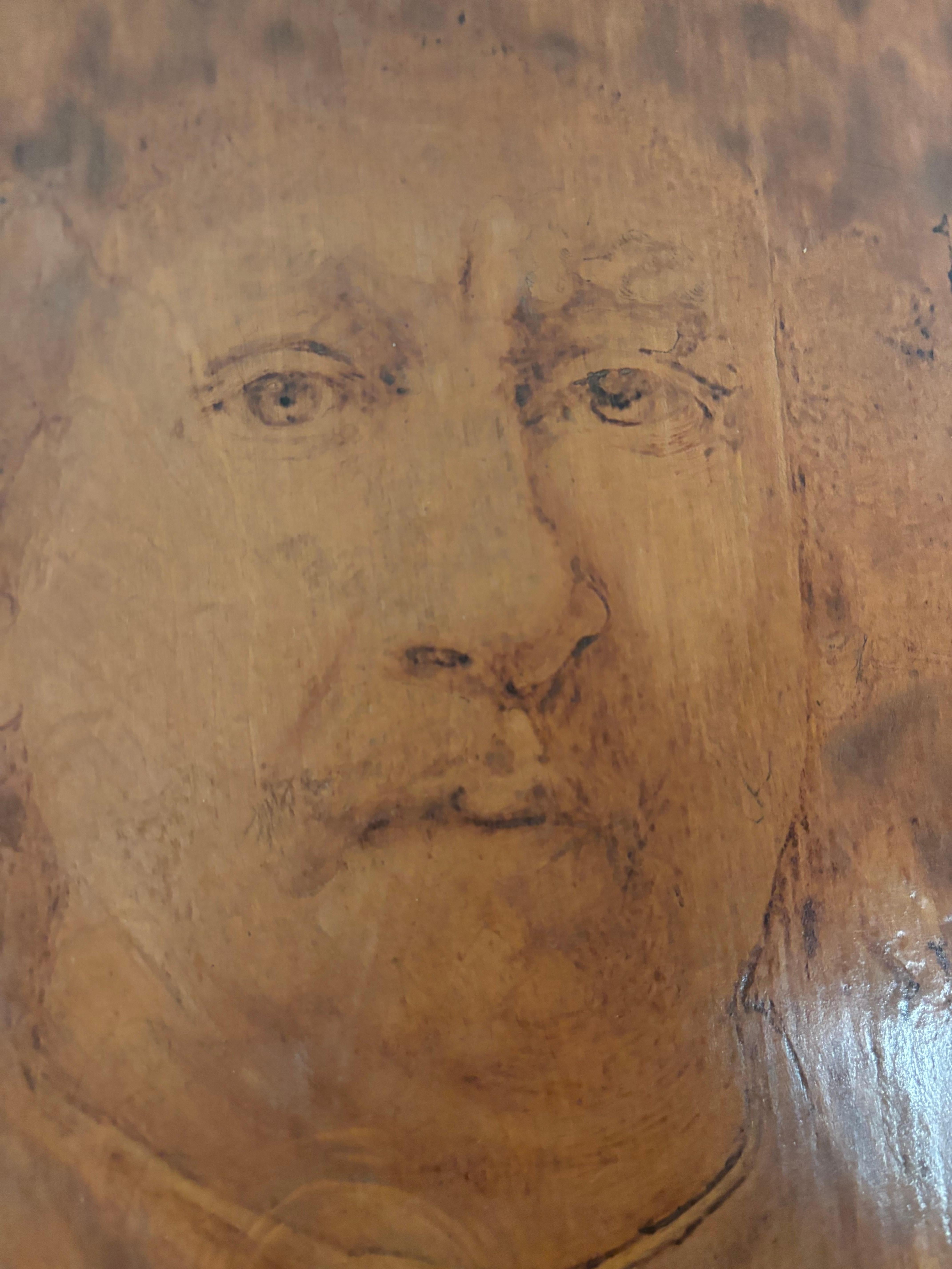American Arts And Crafts Antike Pyrographie Kingsley Porträt nach Rembrandt (Handgeschnitzt) im Angebot