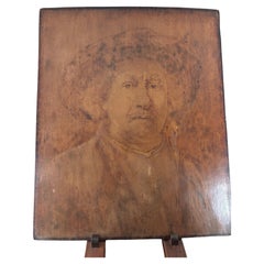 American Arts And Crafts Antique Pyrography Kingsley Portrait After Rembrandt