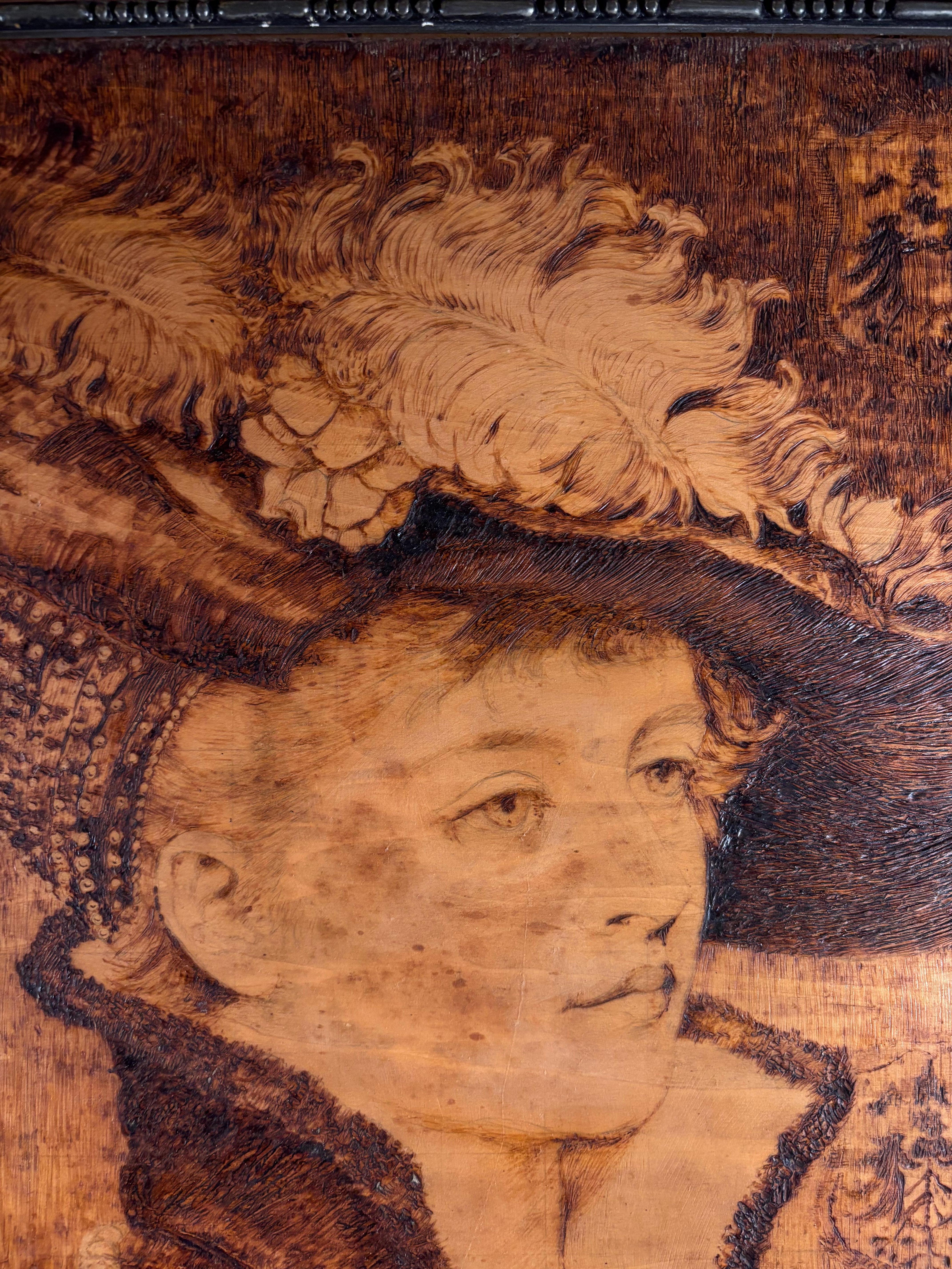 Sculpté à la main Pyrogravure ancienne Arte Antiques Portrait Charles H. F. Turner 1898 en vente
