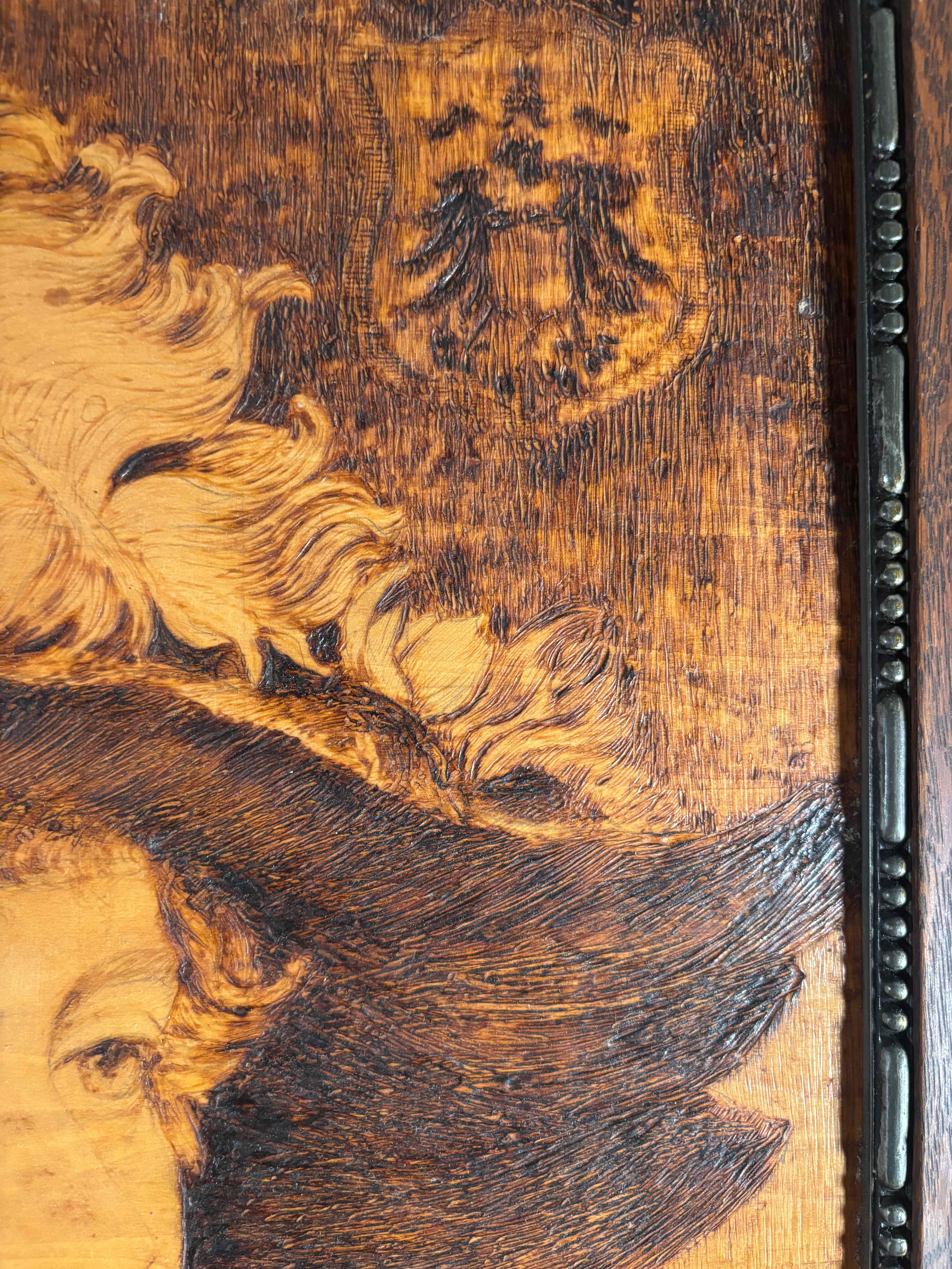 Bois Pyrogravure ancienne Arte Antiques Portrait Charles H. F. Turner 1898 en vente